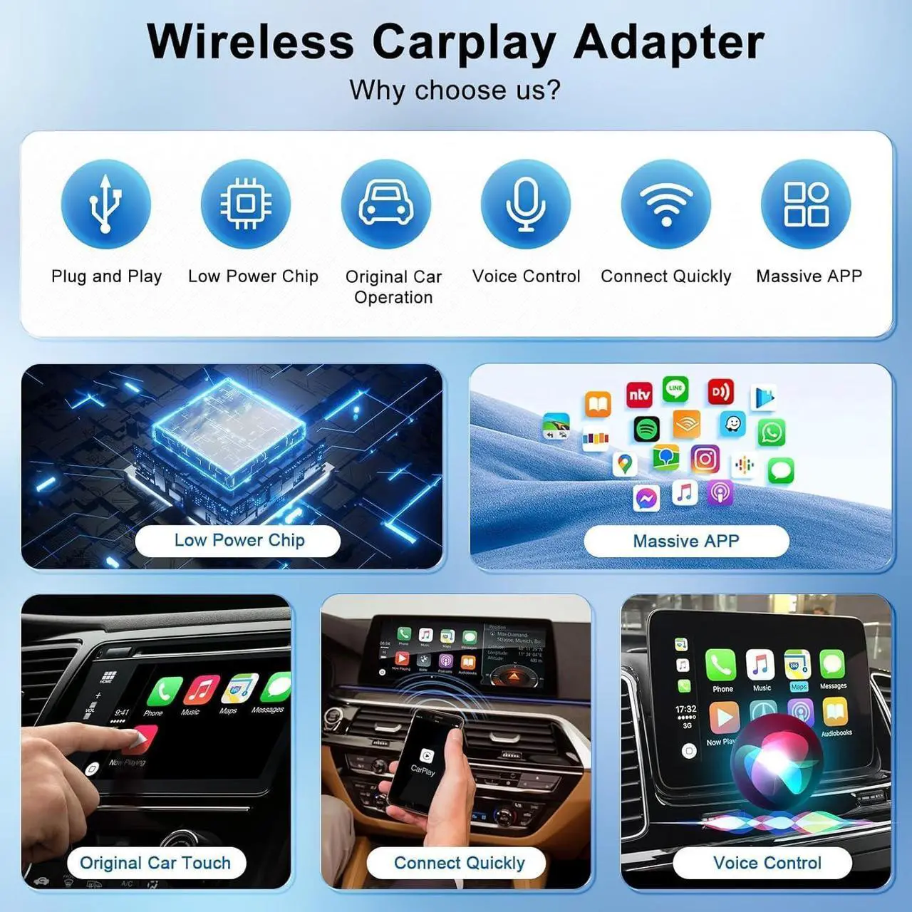 Alt view image 2 of 7 - CarPlay Wireless Adapter,Wireless Carplay Adapter for Wired CarPlay to Wireless CarPlay,Carplay Wireless Dongle with 98% of car Models