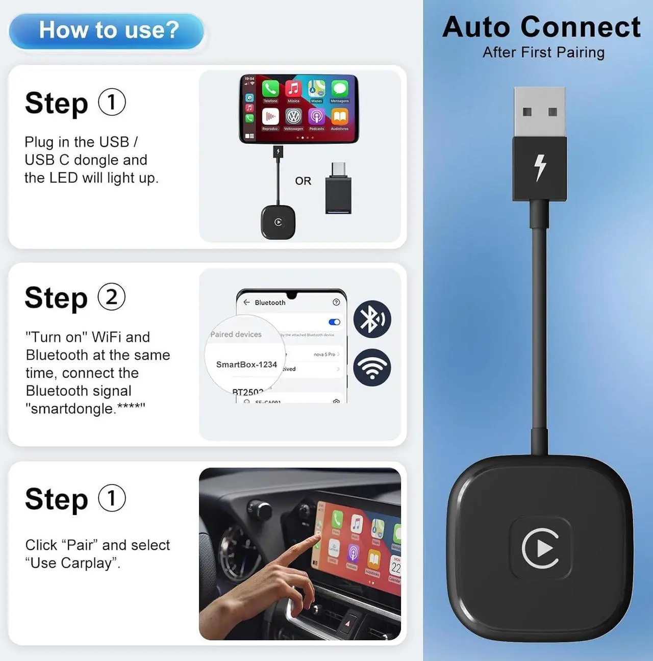 Alt view image 4 of 7 - CarPlay Wireless Adapter,Wireless Carplay Adapter for Wired CarPlay to Wireless CarPlay,Carplay Wireless Dongle with 98% of car Models
