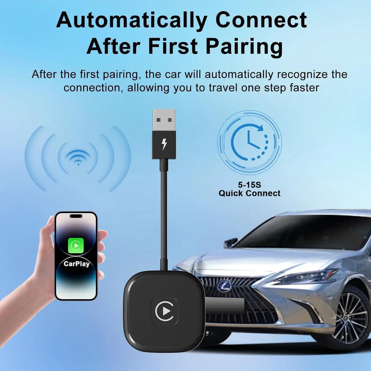 Alt view image 5 of 7 - CarPlay Wireless Adapter,Wireless Carplay Adapter for Wired CarPlay to Wireless CarPlay,Carplay Wireless Dongle with 98% of car Models