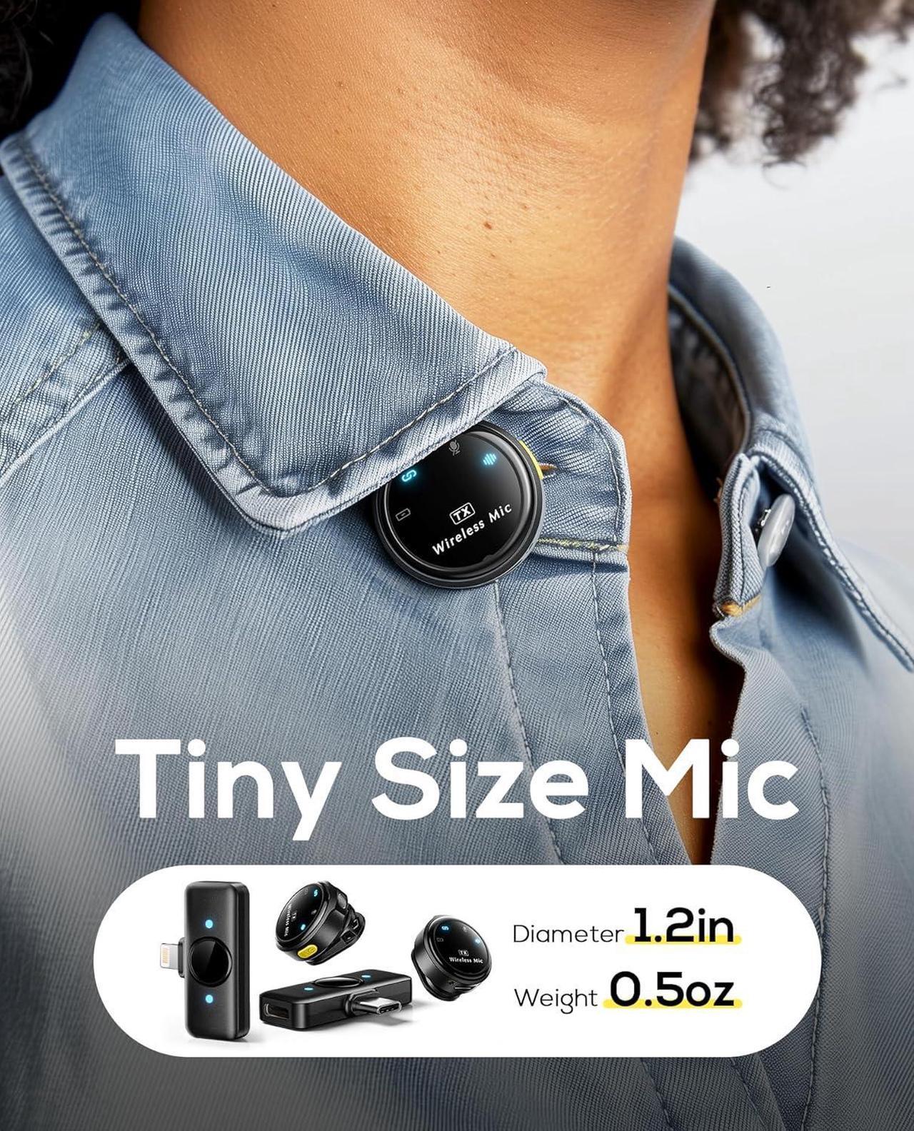 Alt view image 2 of 7 - Wireless Lavalier Microphone for iPhone/Android, Lapel Mics with Lightning/USB-C Plug-Play, 150FT Range, Omnidirectional Condenser Mic for Video Recording, Interview, Podcast, Vlog, YouTube