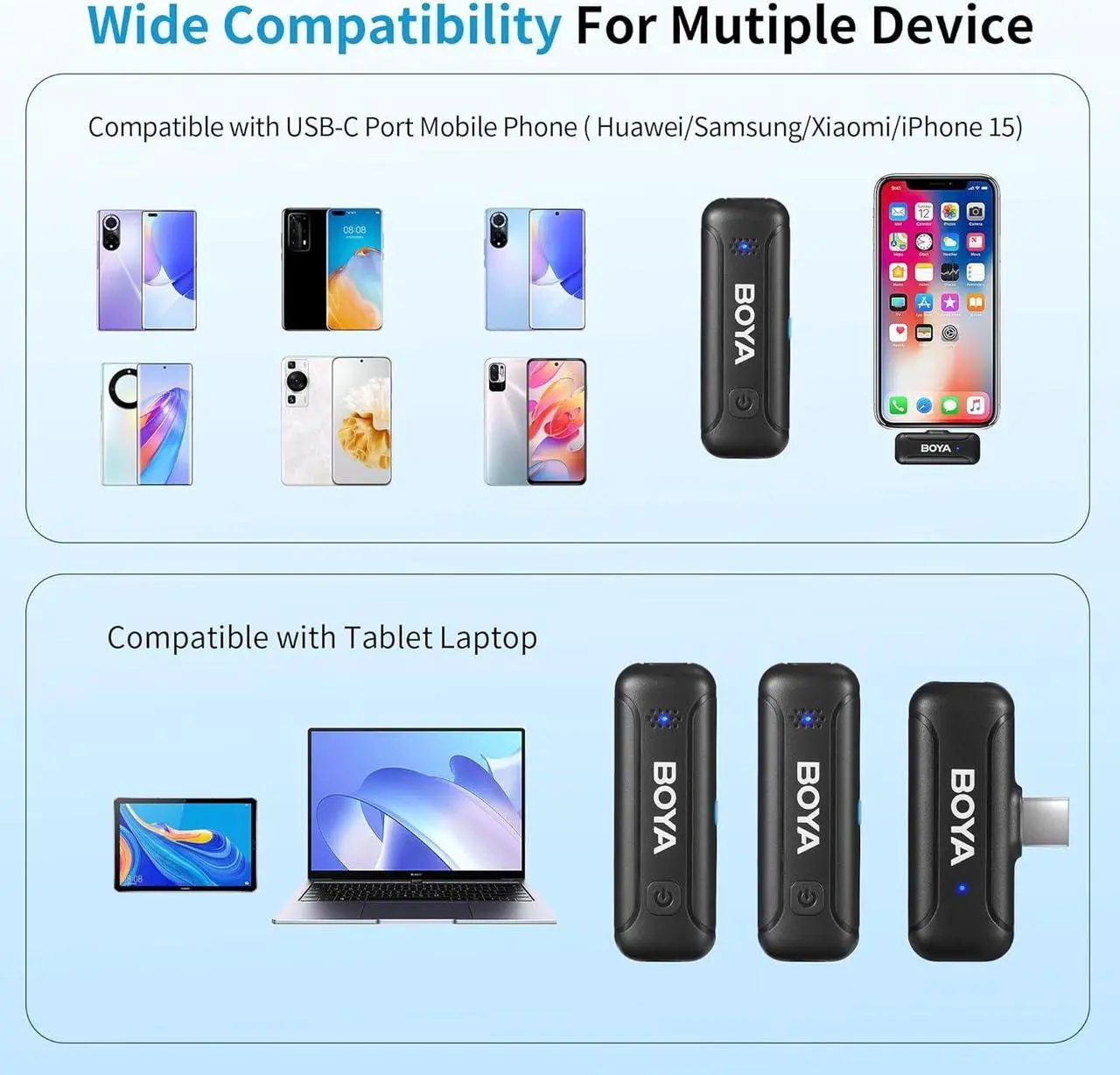 Alt view image 6 of 7 - Dual Wireless Lavalier Microphone for Android iPhone 15 USB Type-C Smartphone Laptop, 30H Battery, Mini Lapel Clip-on Mic for Podcast YouTube TikTok Live Stream Vlog Interview Video Recording