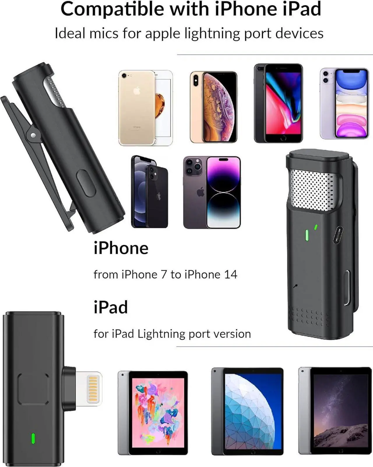 Alt view image 6 of 7 - 2 Wireless Lavalier Microphones for iPhone with Battery Case - Dual Mics Condenser Lapel Microphone Compatible with iPhones iPad Lav Mic