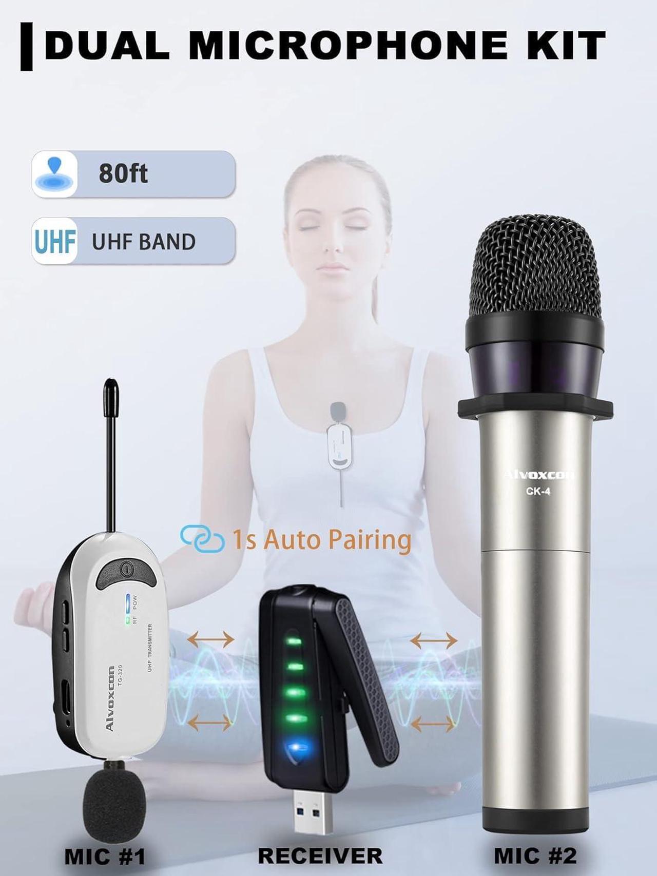 Alt view image 2 of 6 - Wireless USB Microphone for iPhone & Computer, Rechargeable Handheld & Lapel Mic System for MacBook, PC Laptop, Zoom Meeting, Classroom Teaching, Teacher Podcast, vlog