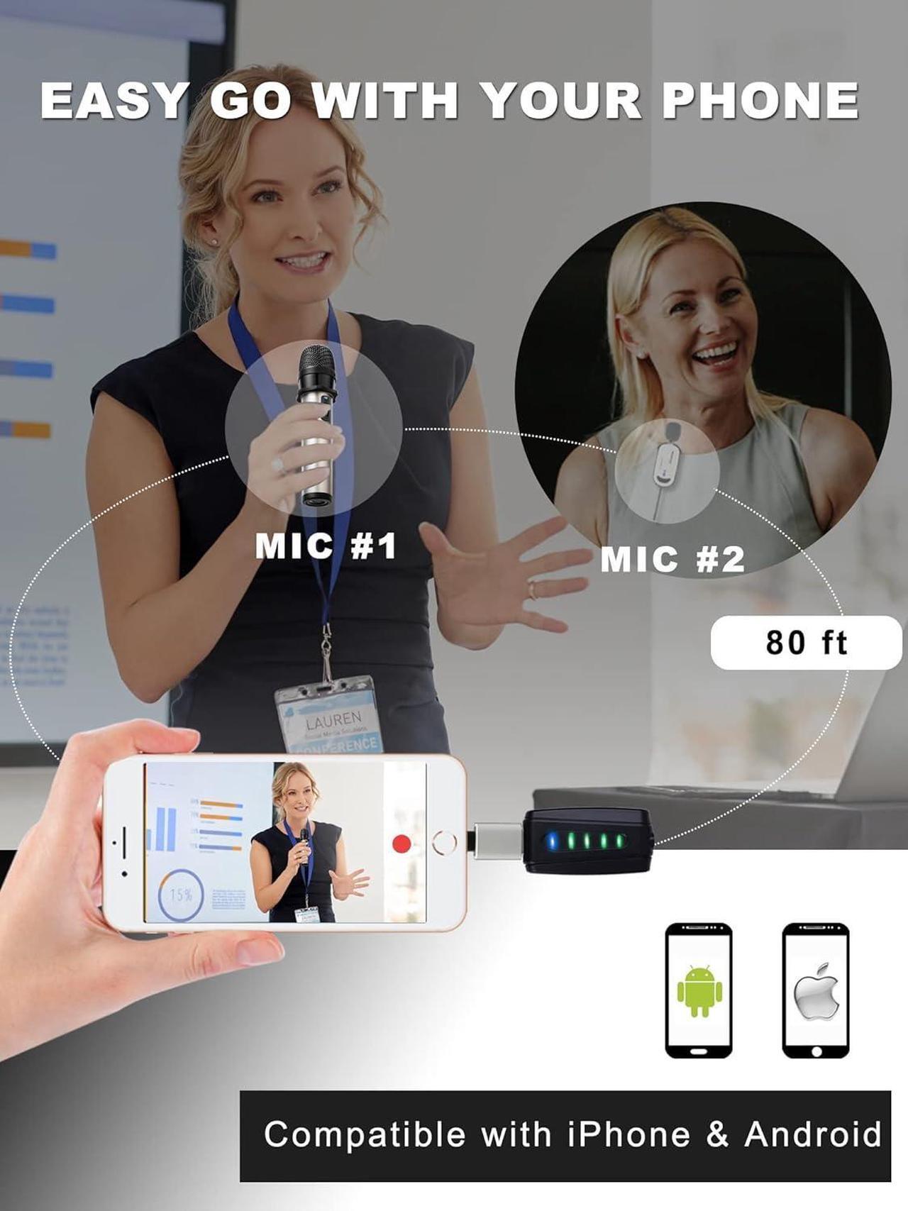 Alt view image 3 of 6 - Wireless USB Microphone for iPhone & Computer, Rechargeable Handheld & Lapel Mic System for MacBook, PC Laptop, Zoom Meeting, Classroom Teaching, Teacher Podcast, vlog