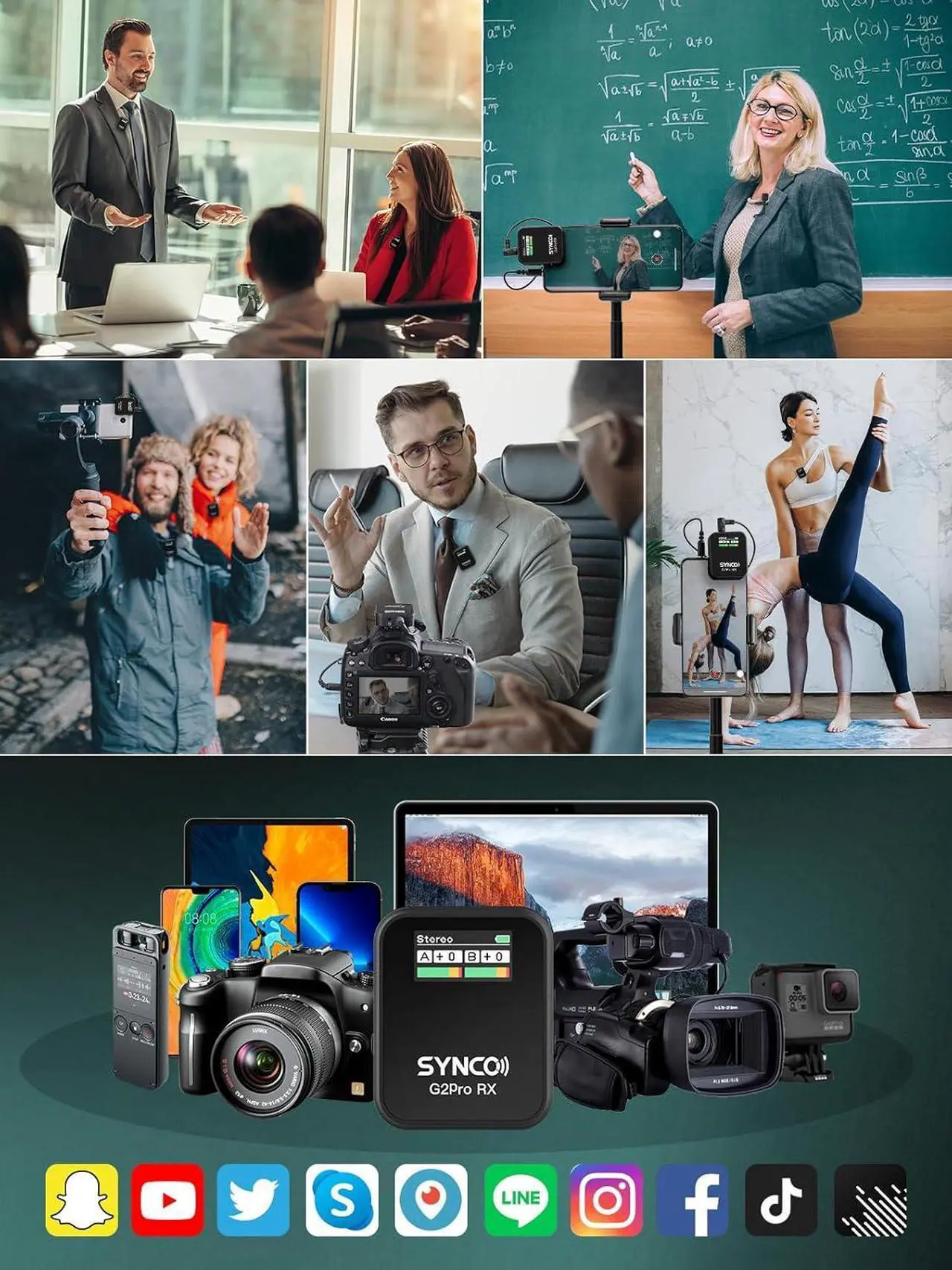 Alt view image 2 of 7 - Wireless Lavalier Microphone, G2(A2) 2.4G Dual Transmitter 48KHz 24Bit Lapel Mic 656FT 8H for Online Class Vlog Stream YouTube for Camera Smartphone Tablet