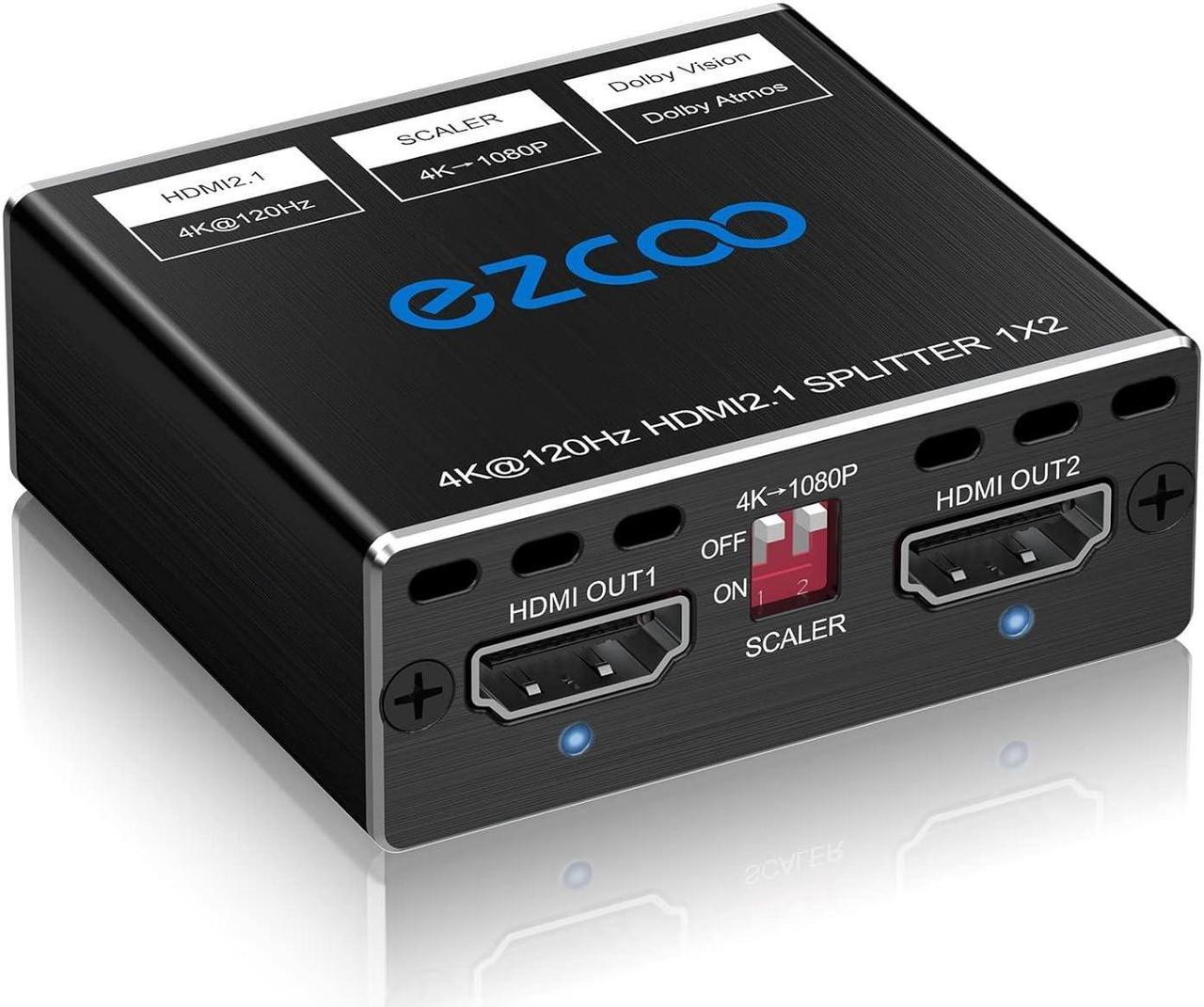 Main image of HDMI 2.1 Splitter 4K 120Hz 8K 60Hz 1 in2 Out VRR ALLM HDCP2.3 HDR10 8KUHD Dolby Vision Atmos Scaler 4K EDID 1080P Dual Monitors HDMI 2.1 Splitter 1X2 for PS5 SkyQ Xbox NVIDIA AMD