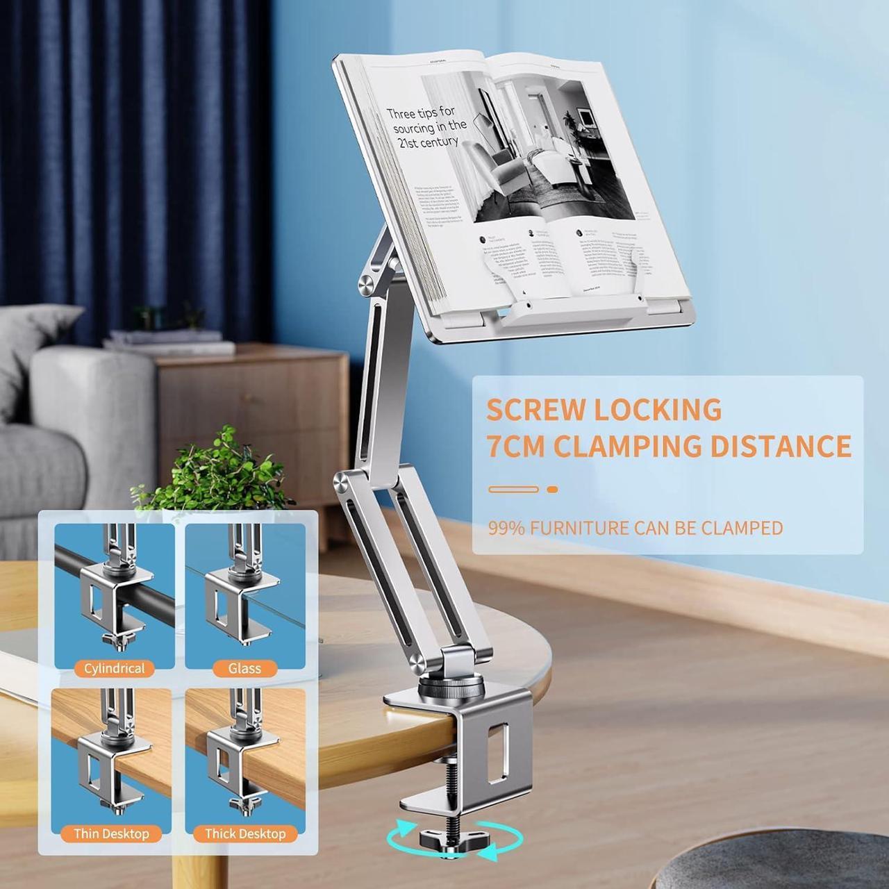 Alt view image 6 of 7 - Tablet Stand, iPad Holder for Desk Mount, Portable Monitor Stand Tablet Holder, Rotatable 360 Degrees, Desktop Reading Mount Holder for Computer, iPad, Cookbooks, Recipes, Tablet