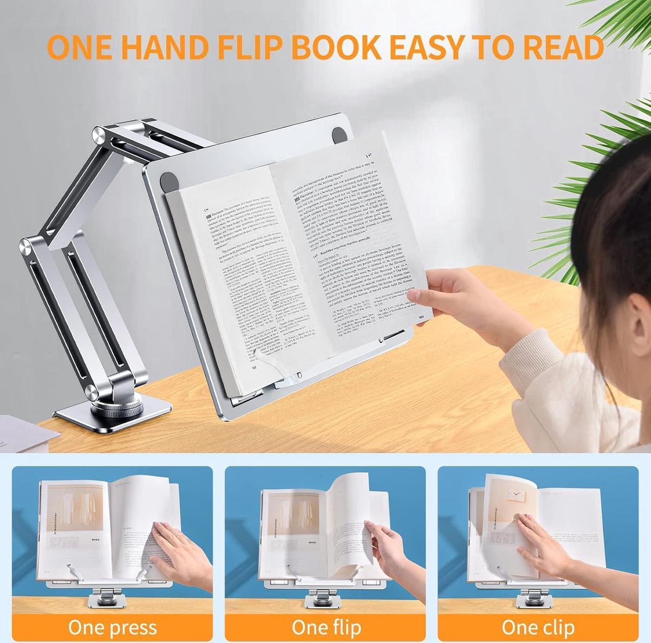 Alt view image 7 of 7 - Tablet Stand, iPad Holder for Desk Mount, Portable Monitor Stand Tablet Holder, Rotatable 360 Degrees, Desktop Reading Mount Holder for Computer, iPad, Cookbooks, Recipes, Tablet