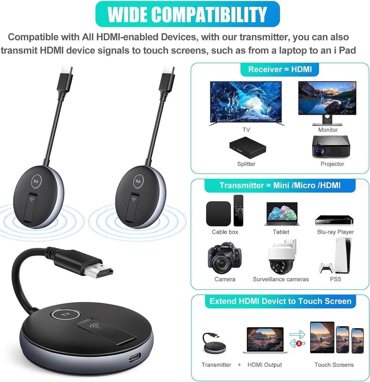 Alt view image 3 of 7 - Wireless HDMI- One Transmitter and Two Receivers, Wirelessly Simultaneous Expansion of Multiple Televisions- 50M/165FT 5.8G/2.4G @60Hz, Plug and Play- G9R Streaming Extender Kit for PC/Laptop/TVs