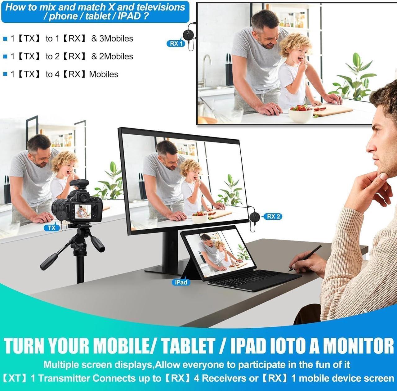 Alt view image 4 of 7 - Wireless HDMI- One Transmitter and Two Receivers, Wirelessly Simultaneous Expansion of Multiple Televisions- 50M/165FT 5.8G/2.4G @60Hz, Plug and Play- G9R Streaming Extender Kit for PC/Laptop/TVs