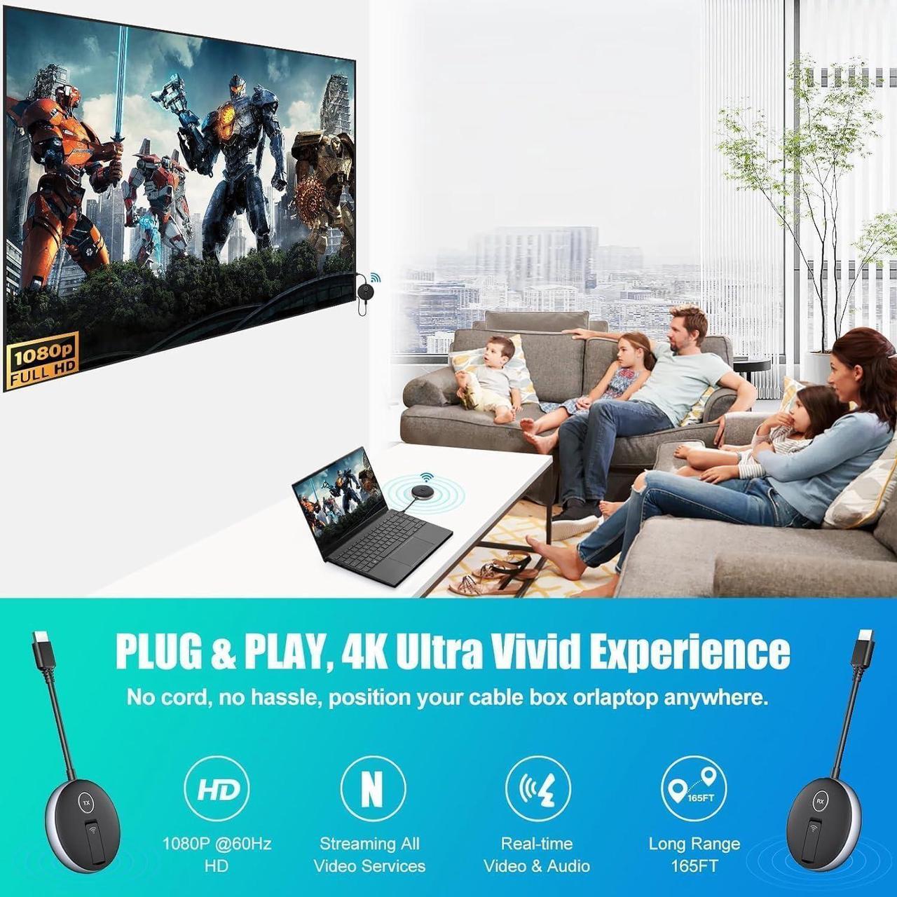 Alt view image 5 of 7 - Wireless HDMI- One Transmitter and Two Receivers, Wirelessly Simultaneous Expansion of Multiple Televisions- 50M/165FT 5.8G/2.4G @60Hz, Plug and Play- G9R Streaming Extender Kit for PC/Laptop/TVs