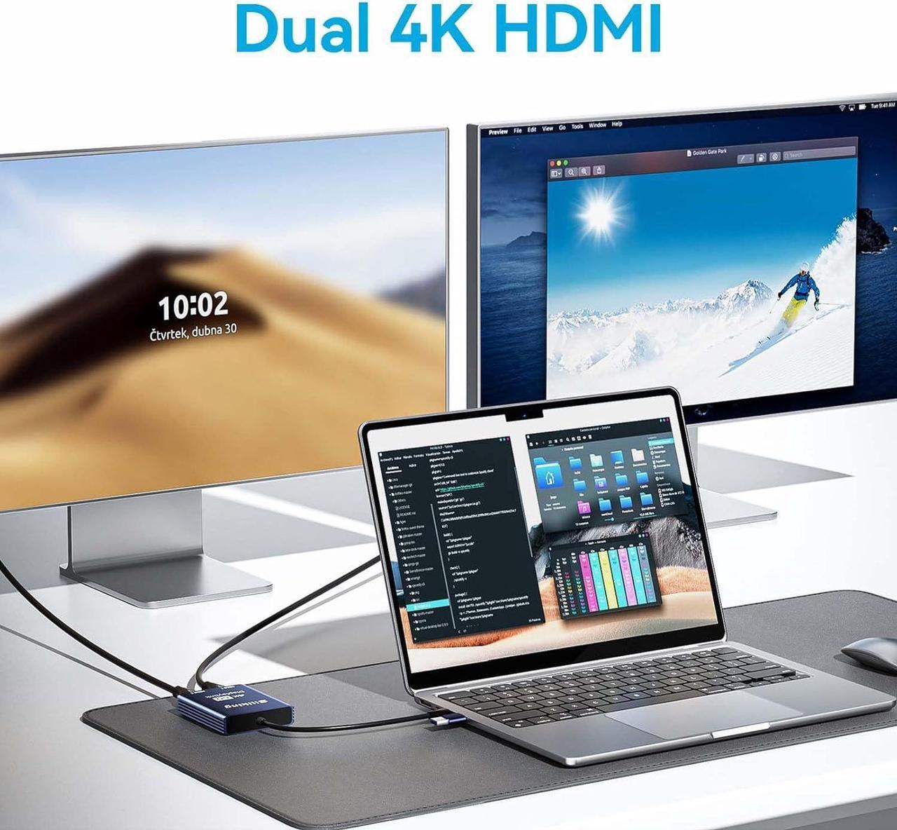 Alt view image 3 of 6 - MacBook Dual 4K HDMI Adapter, Supports DisplayLink USB-C Hub for Multiple Monitors with Seamless  Mac M1, M2, M3 Compatibility, HDMI to USB-C Connection