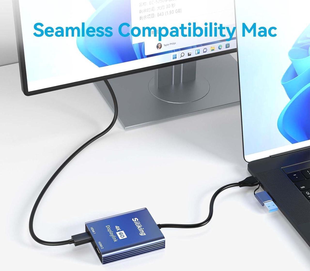 Alt view image 4 of 6 - MacBook Dual 4K HDMI Adapter, Supports DisplayLink USB-C Hub for Multiple Monitors with Seamless  Mac M1, M2, M3 Compatibility, HDMI to USB-C Connection