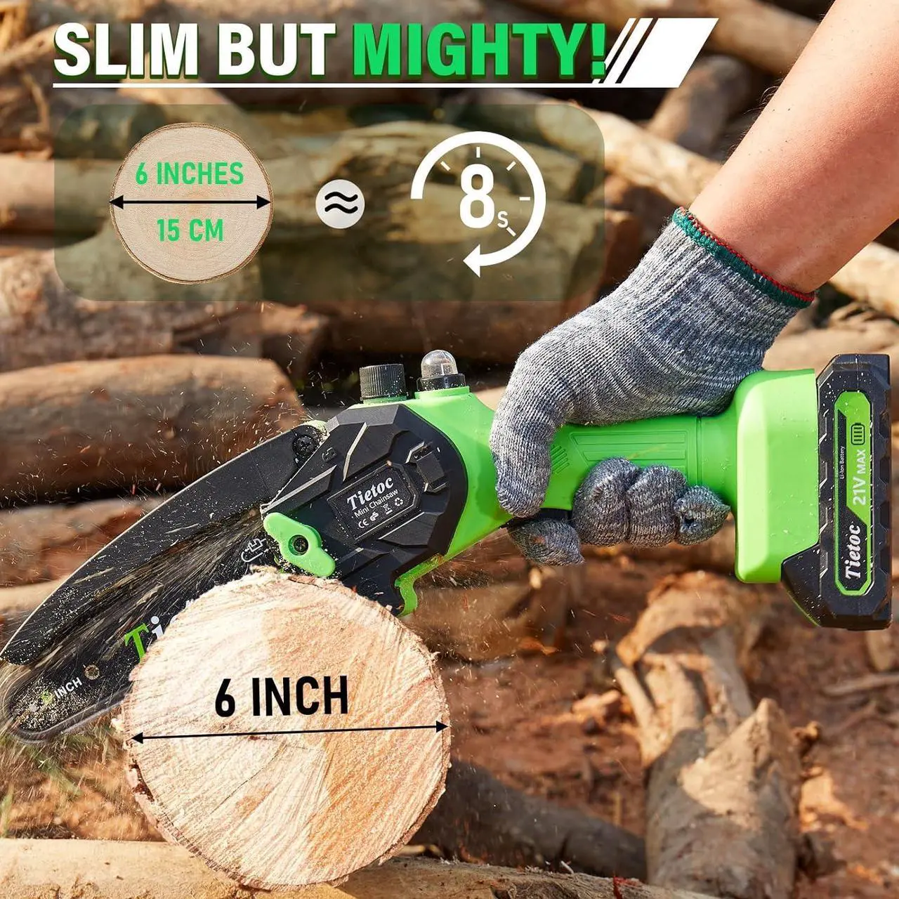 Alt view image 2 of 6 - Chainsaw 6 Inch Mini Electric Chainsaw Cordless Battery Powered, Hand Held Saw for Wood/Trees Trimming, Sawzall for Household and Garden, Stocking Stuffers Gift for Men Dad Husband Gadget 2024