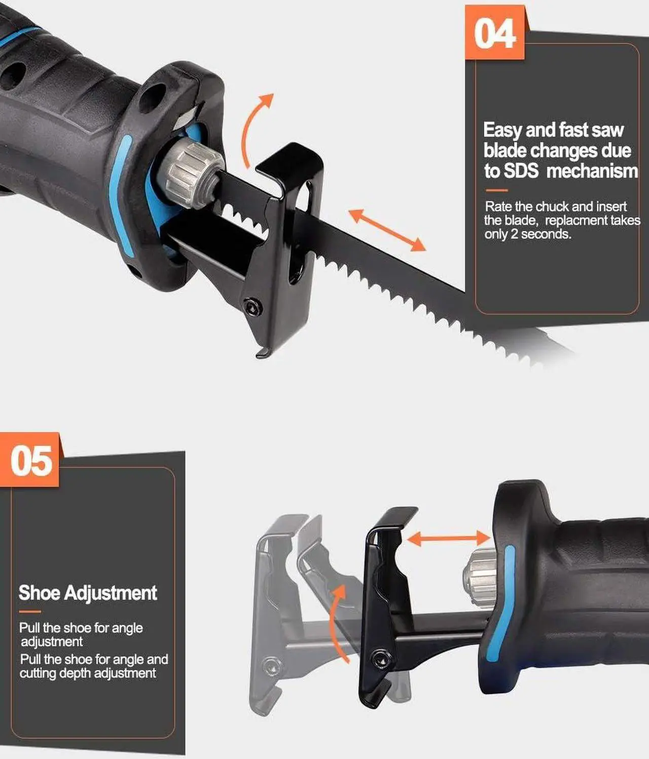 Alt view image 4 of 7 - 20V Reciprocating Saw zall saw cut-off tool with 2.5A Charger,LED working light, Tool-Free Blade Change, 7pcs Saw Blades for cutting metal wood frozen bone, 2.0AH Battery
