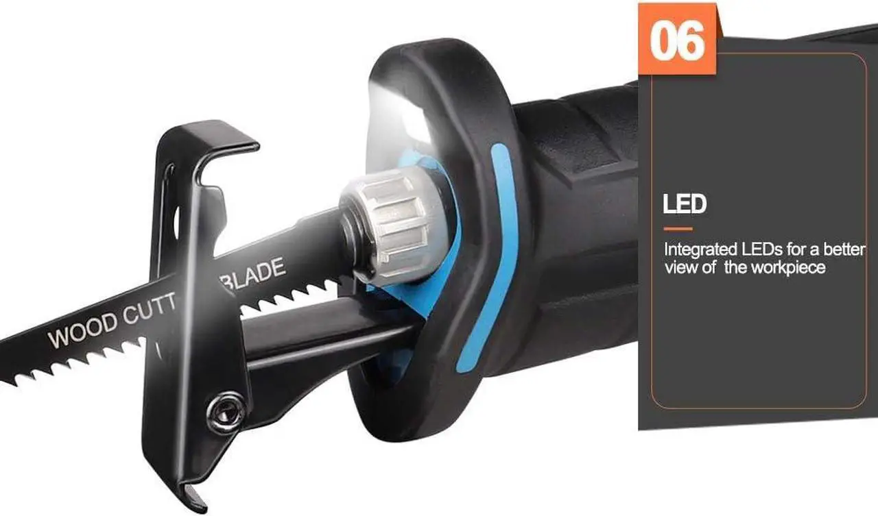 Alt view image 5 of 7 - 20V Reciprocating Saw zall saw cut-off tool with 2.5A Charger,LED working light, Tool-Free Blade Change, 7pcs Saw Blades for cutting metal wood frozen bone, 2.0AH Battery