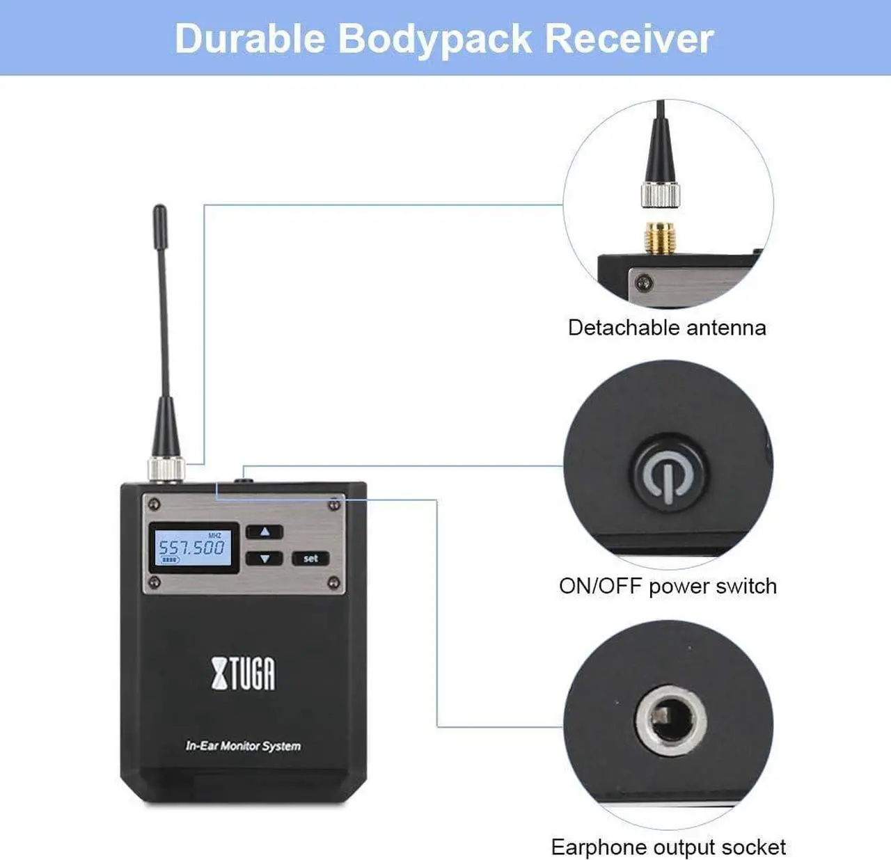Alt view image 7 of 7 - IEM1100 UHF Single Channel in Ear Monitor System Selectable Frequency Wireless Professional in-Ear Monitor System Ideal for Stage, Studio, Exhibit, Lecture, Speech