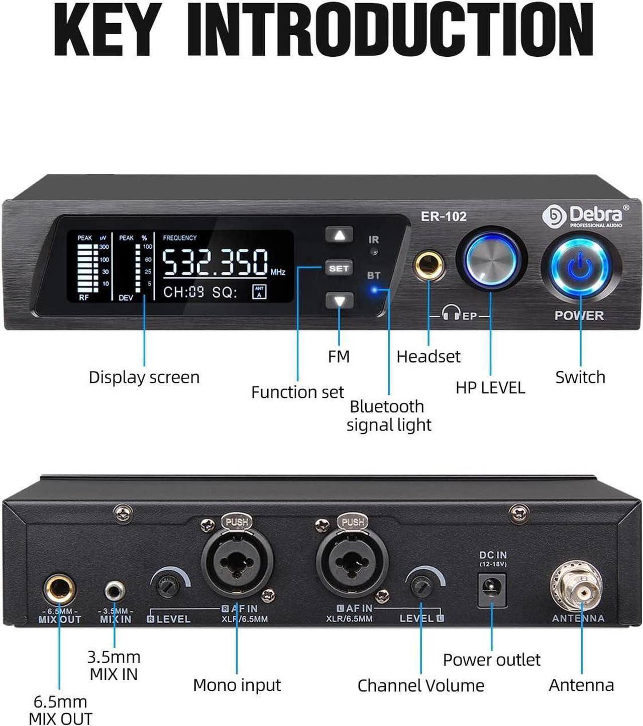 Alt view image 7 of 7 - ER-102 UHF IEM Wireless in Ear Monitor System with Monitoring Type for Stage, Band, Recording Studio,Guitar, Live Performance (Single Channel, 2 Bodypack)