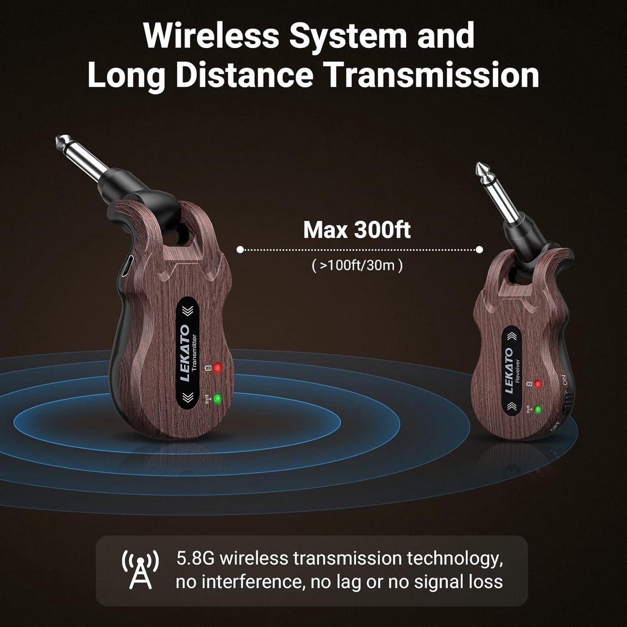 Alt view image 3 of 7 - Wireless Guitar System 5.8 Wireless Guitar Transmitter Receiver Rechargeable Audio Wireless Transmitter Receiver 4 Channels Transmission Range for Electric Guitar Bass (Black)