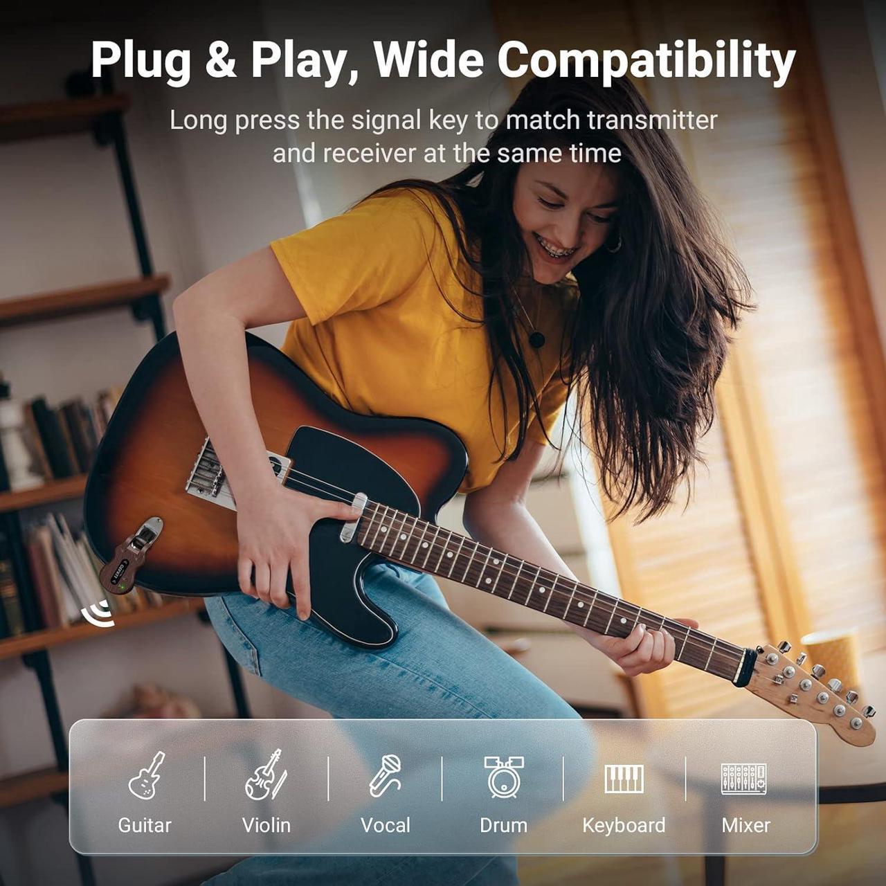 Alt view image 6 of 7 - Wireless Guitar System 5.8 Wireless Guitar Transmitter Receiver Rechargeable Audio Wireless Transmitter Receiver 4 Channels Transmission Range for Electric Guitar Bass (Black)