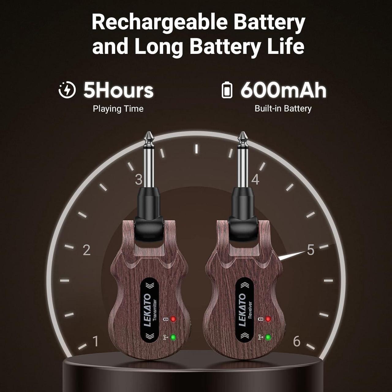 Alt view image 5 of 7 - Wireless Guitar System 5.8 Wireless Guitar Transmitter Receiver Rechargeable Audio Wireless Transmitter Receiver 4 Channels Transmission Range for Electric Guitar Bass (Black)