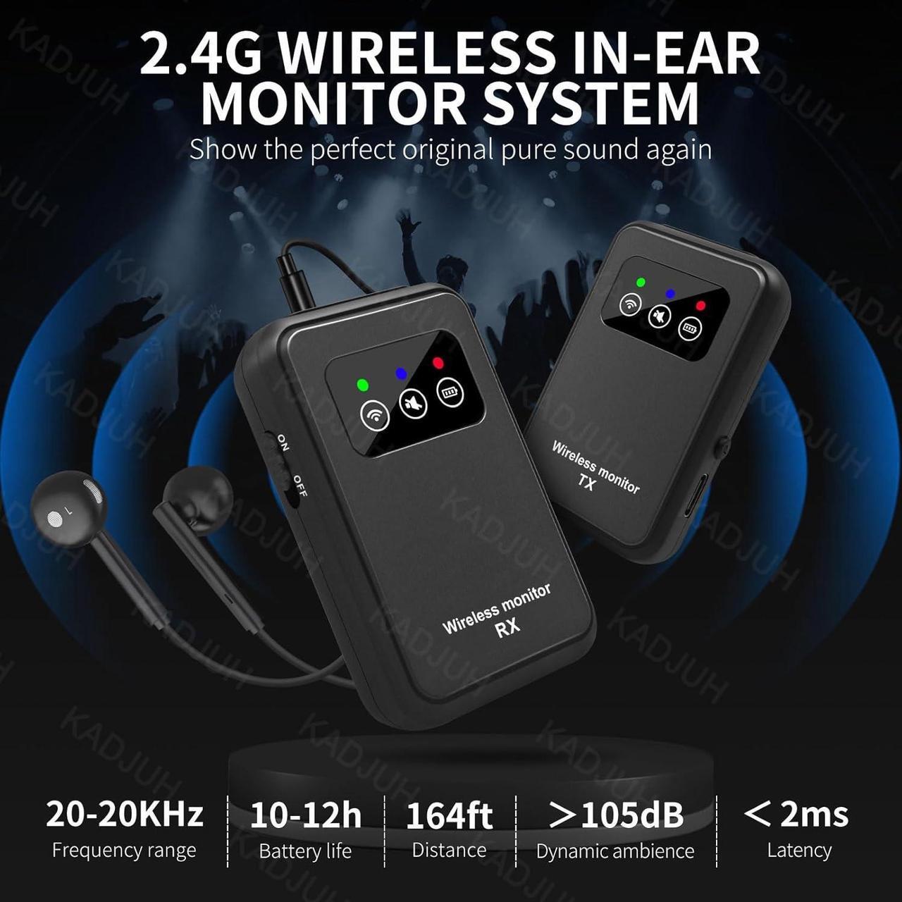 Alt view image 2 of 7 - Stereo Wireless in-Ear Monitor System 2.4G Wireless IEM System Stage Monitor with Transmitter Beltpack Receiver Automatic Pairing, 164ft for Studio, Band, Live Performance