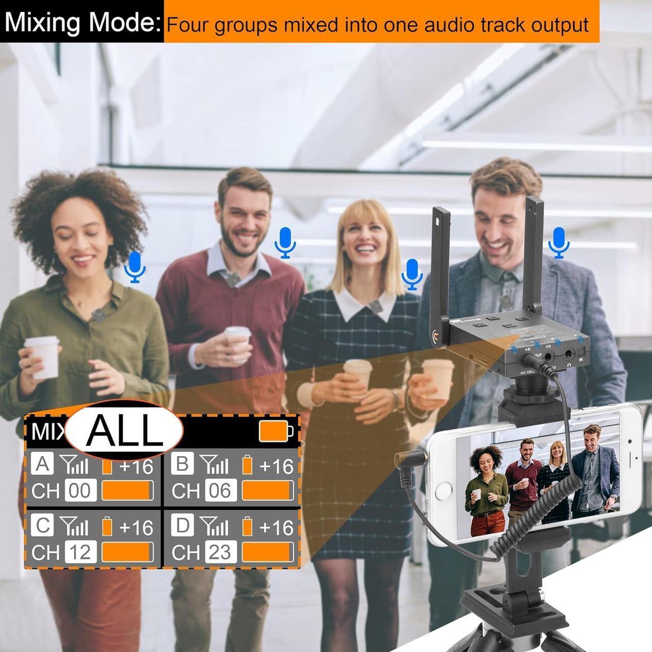 Alt view image 2 of 7 - Wireless Lavalier Microphone with 4 Transmitters, Comica BoomX-U Qua UHF 24 Channel Professional Lapel Microphone for Cameras Canon Sony DSLR Camcorder,Lav Mic for YouTube Recording Interview Filming