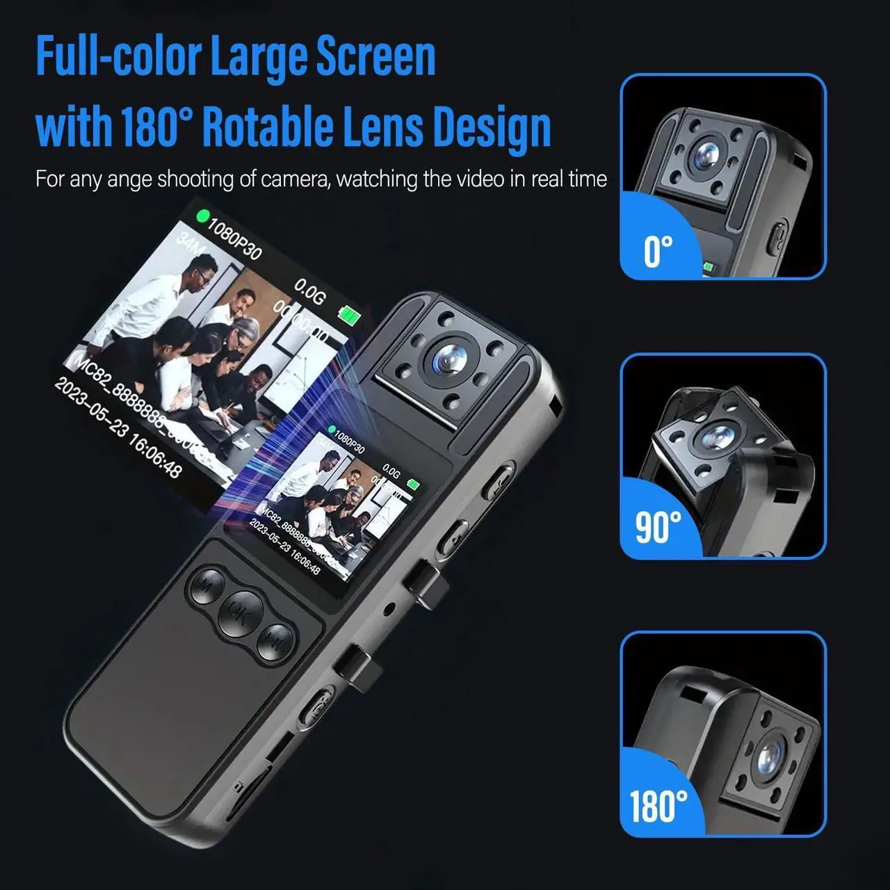 Alt view image 3 of 7 - Bodycam, 1080P Body Cam with 180° Rotating Lens, Night Vision, Motion Detection, Long Battery Life, Camcorder for Police/Cycling/Travel, 64GB High-Spec SD Card