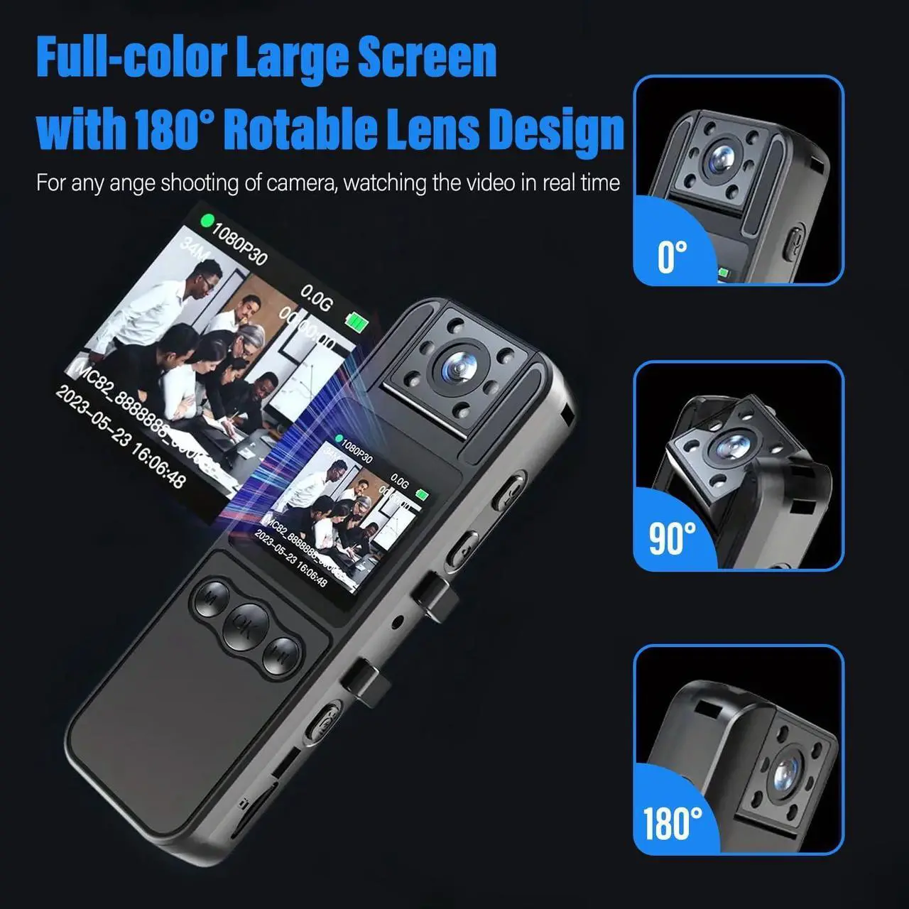 Alt view image 4 of 7 - Bodycam, 1080P Body Cam with 180° Rotating Lens, Night Vision, Motion Detection, Long Battery Life, Camcorder for Police/Cycling/Travel, 64GB High-Spec SD Card