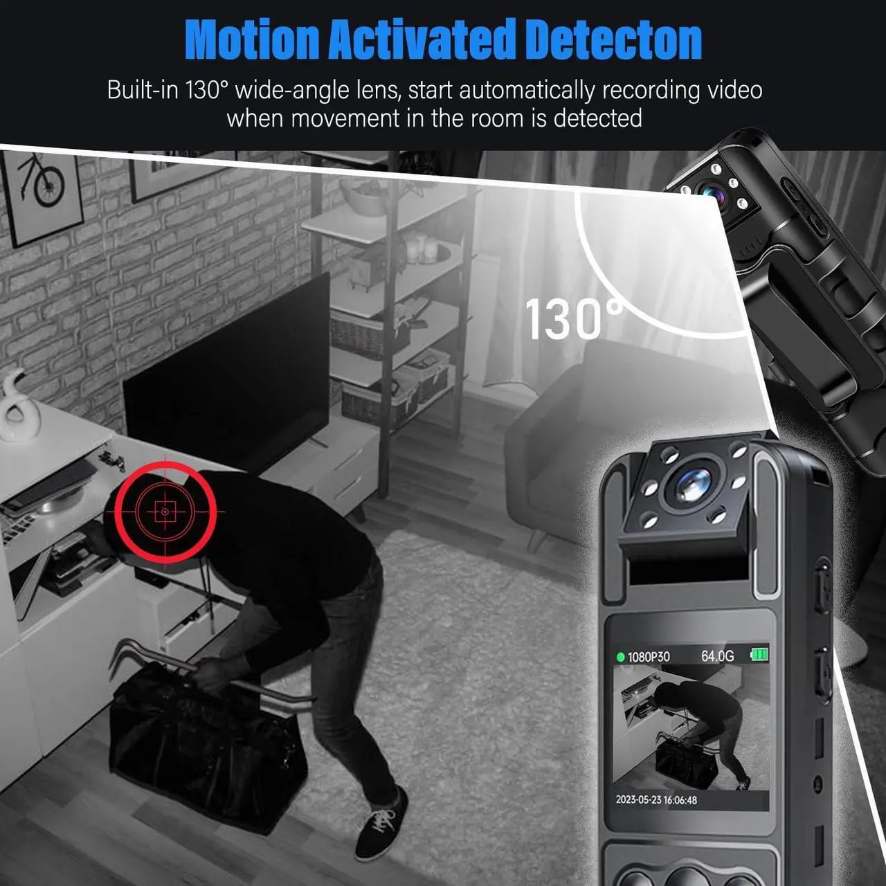 Alt view image 5 of 7 - Bodycam, 1080P Body Cam with 180° Rotating Lens, Night Vision, Motion Detection, Long Battery Life, Camcorder for Police/Cycling/Travel, 64GB High-Spec SD Card