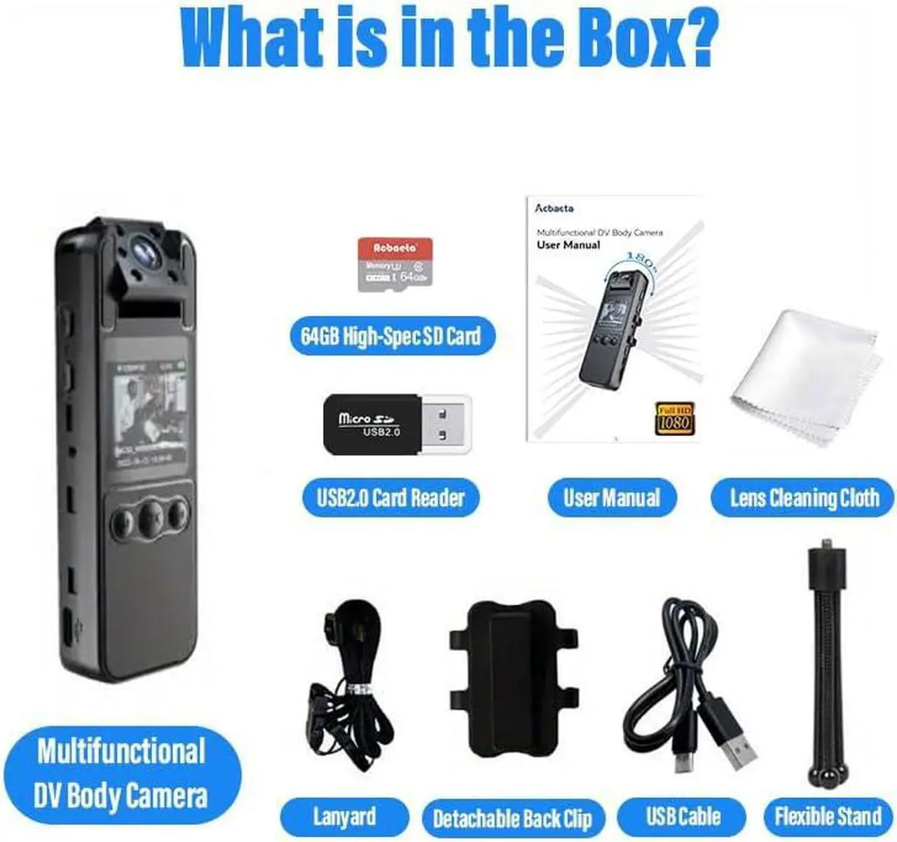 Alt view image 7 of 7 - Bodycam, 1080P Body Cam with 180° Rotating Lens, Night Vision, Motion Detection, Long Battery Life, Camcorder for Police/Cycling/Travel, 64GB High-Spec SD Card