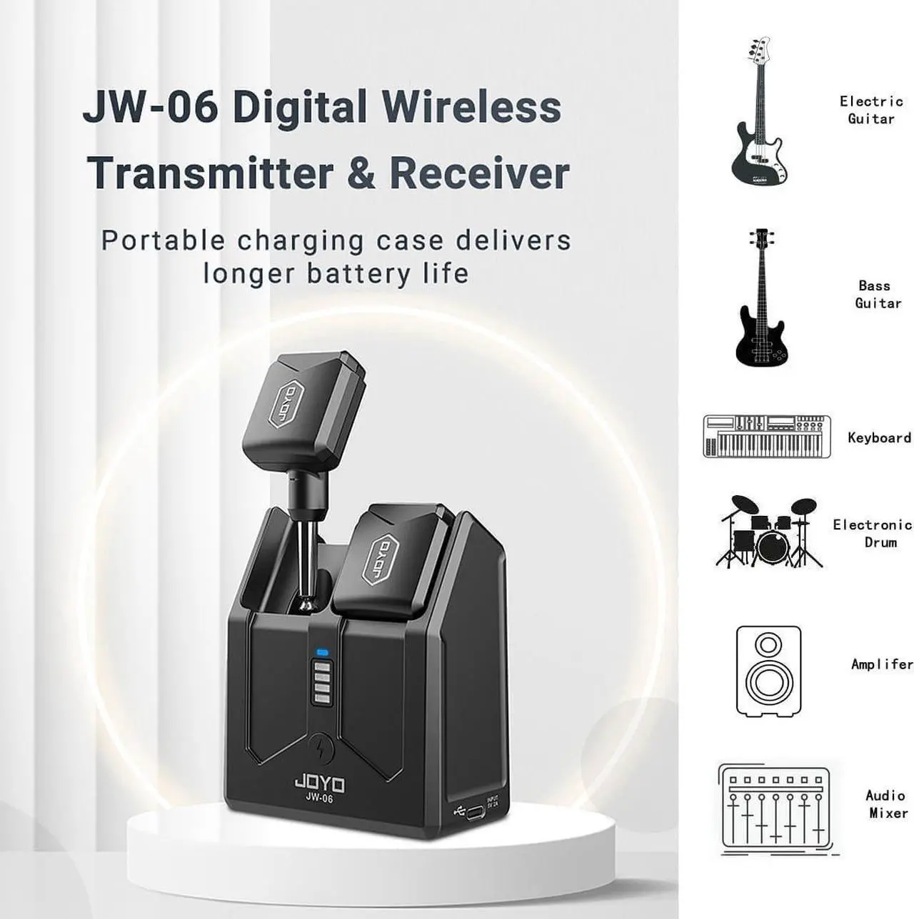 Alt view image 3 of 7 - 5.8Ghz Mini Wireless Guitar System with Portable Charging Case Wireless Transmitter and Receiver 4 Working Channel for Electric Guitar Digital Wind Instrument Wireless System AInch Square Mini Device