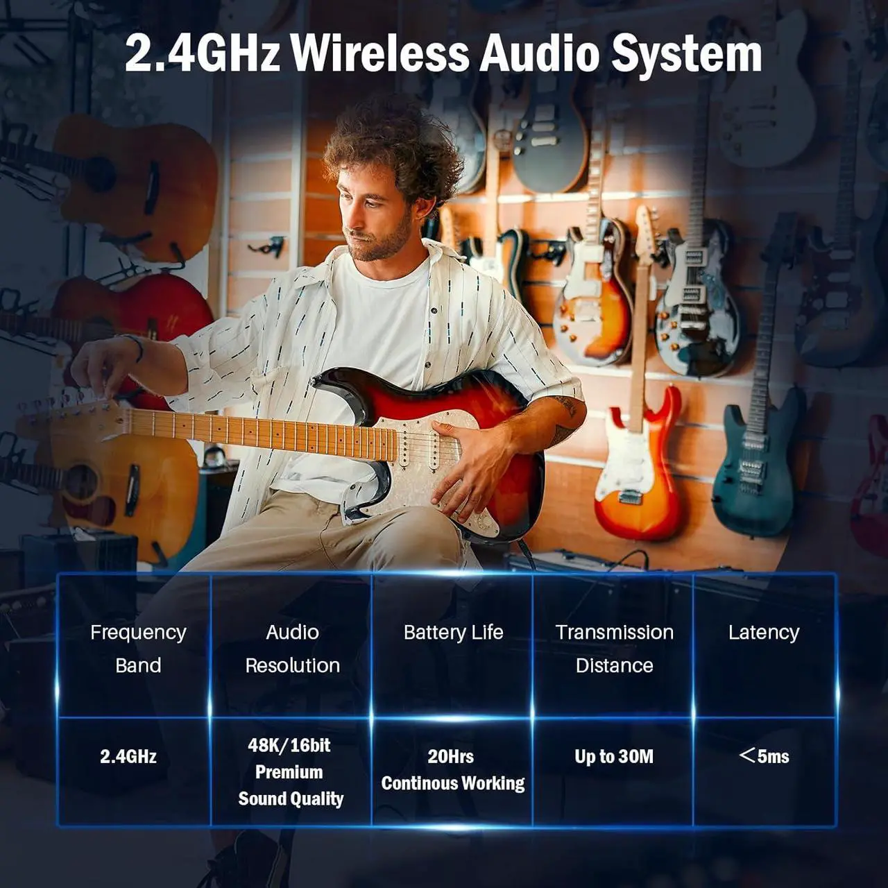 Alt view image 2 of 7 - 2.4GHz Wireless Guitar Transmitter Receiver: Wireless Guitar System for Bass Violin Keyboard Electric Instrument with Premium Sound | 100FT Transmission Distance