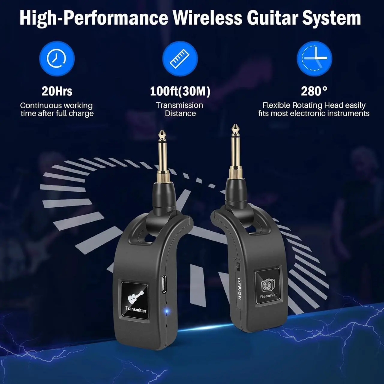 Alt view image 5 of 7 - 2.4GHz Wireless Guitar Transmitter Receiver: Wireless Guitar System for Bass Violin Keyboard Electric Instrument with Premium Sound | 100FT Transmission Distance