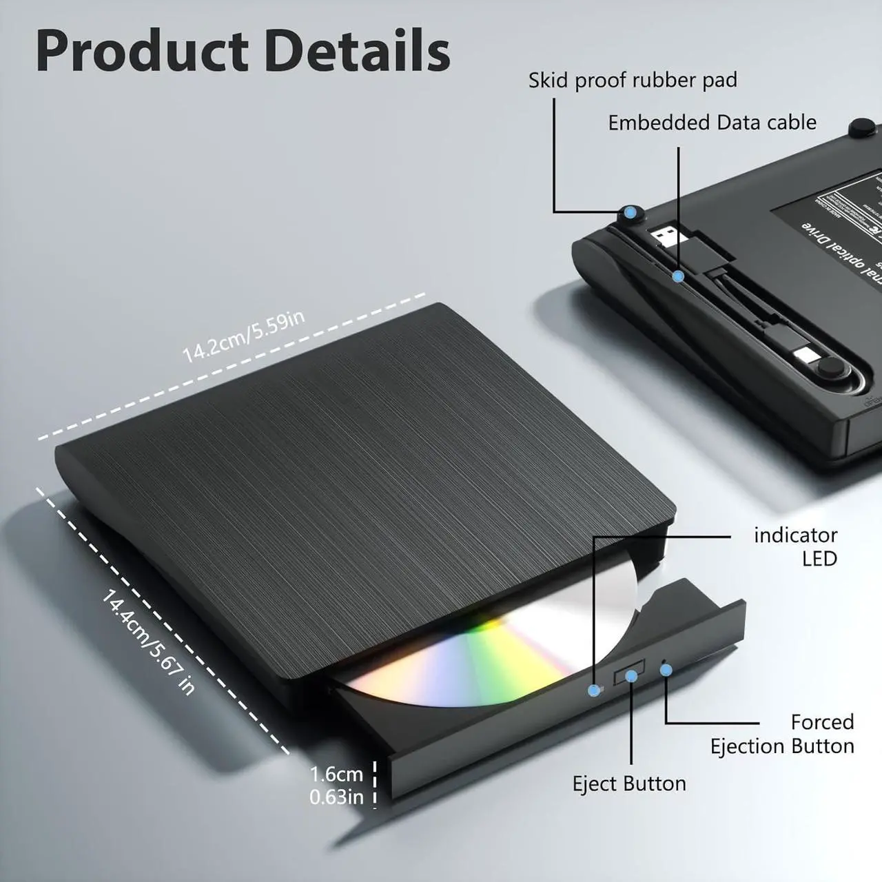Alt view image 6 of 7 - External Bluray Drive, Support 50G Disc R/W, Portable 3D Blu-ray DVD Writer Burner USB 3.0 Type-C, Suitable for Windows XP/7/8/10/11 MacOS for Laptop, Desktop, Mac