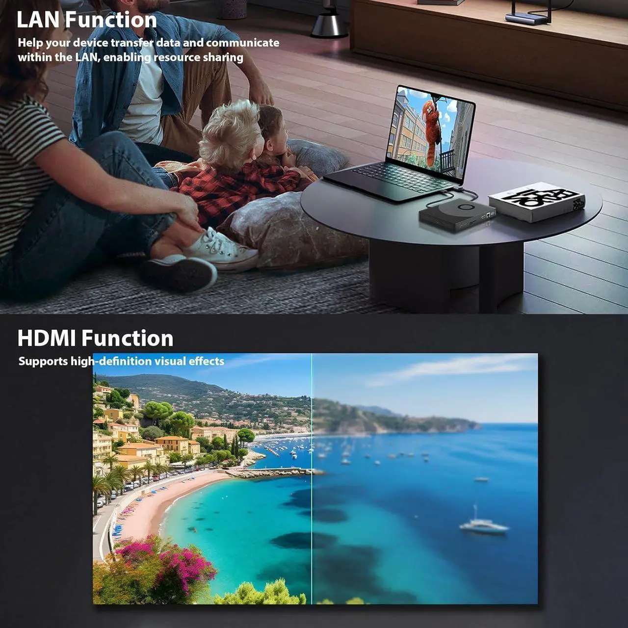 Alt view image 6 of 7 - External Blu-ray Drive 8 in 1, Support 100G Disc 3D Optical Bluray Drive with HDMI/LAN/USB 3.0/Type-C/SD/TF Port Interface Suitable for Windows XP/7/8/10/11 MacOS for PC,Laptop,Desktop,Mac