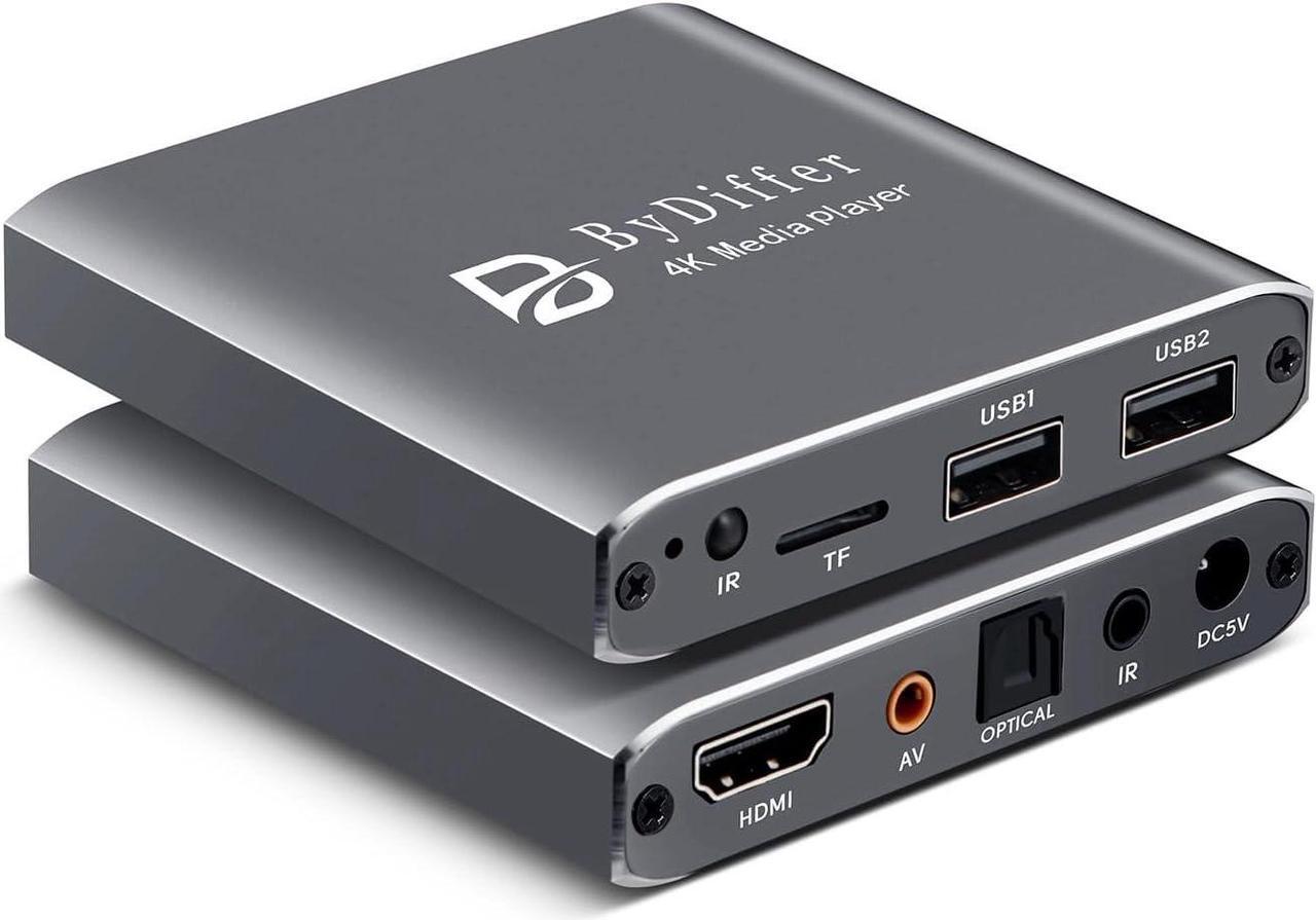 Main image of 4K Ultra HD Digital Media Player, TV MP4 Video Player for USB Drive/Micro SD Card, H.265/HEVC, Digital Signage, Auto Playback, HDMI/AV/Optical Output (Grey)