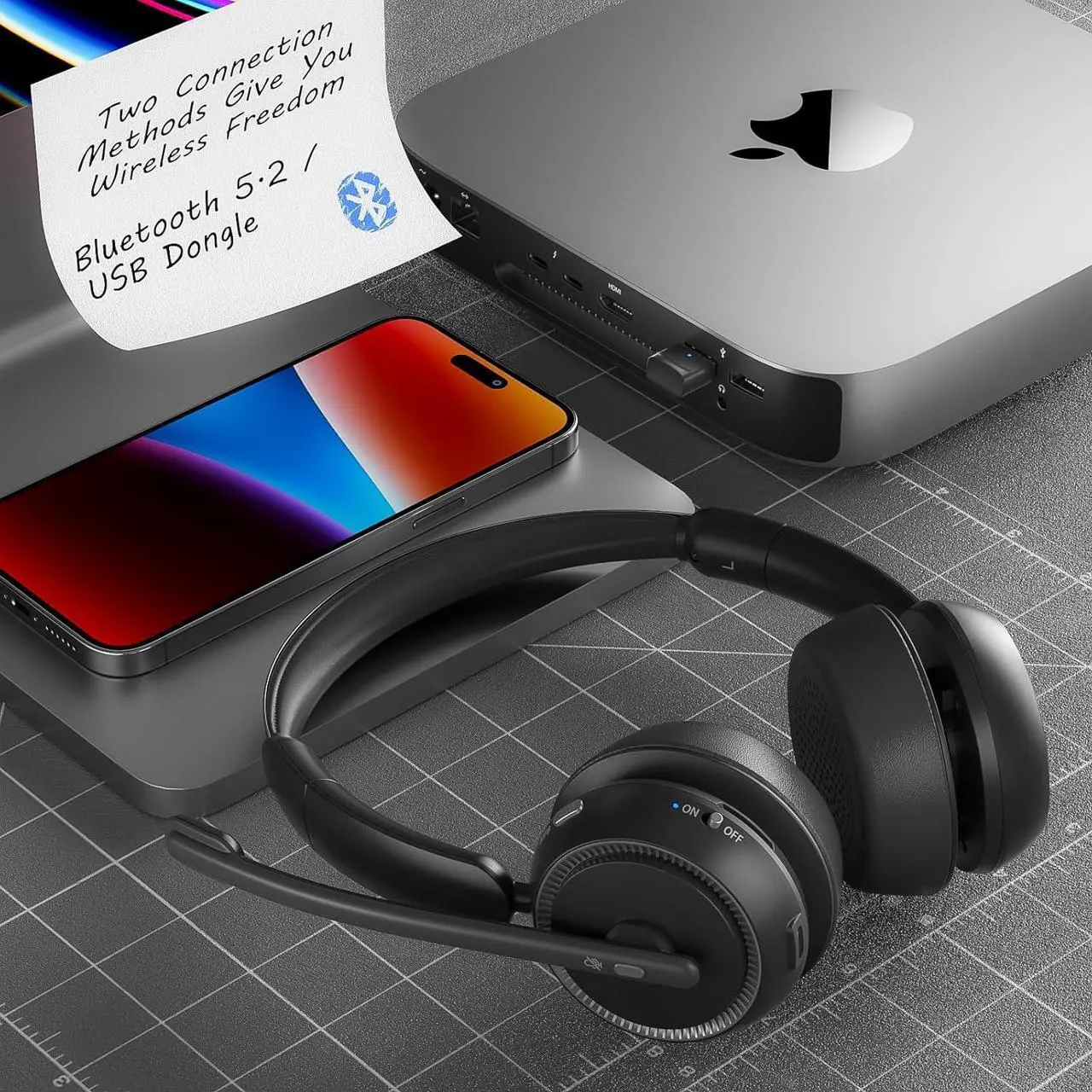 Alt view image 5 of 6 - Wireless Headset with Mic for Work, Bluetooth Headset with Noise Canceling Microphone & HI-FI Stereo Sound, 65 Hrs Working Time, Wireless Headset for Work/Call Center/Computer/Teams (Black)