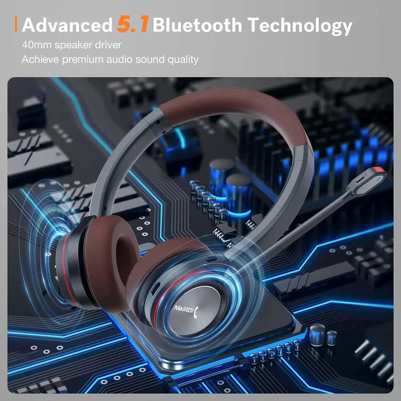 Alt view image 2 of 7 - Bluetooth Headset with Microphone for PC, in-Built with Bluetooth Adapter for Computer, Truck Driver Wireless Headset for Work Office CallCenter Telephone Microsoft Teams Skype Conference