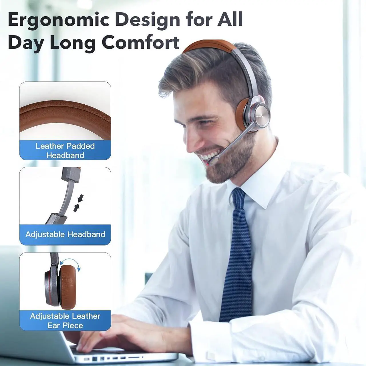Alt view image 5 of 7 - Bluetooth Headset with Microphone for PC, in-Built with Bluetooth Adapter for Computer, Truck Driver Wireless Headset for Work Office CallCenter Telephone Microsoft Teams Skype Conference