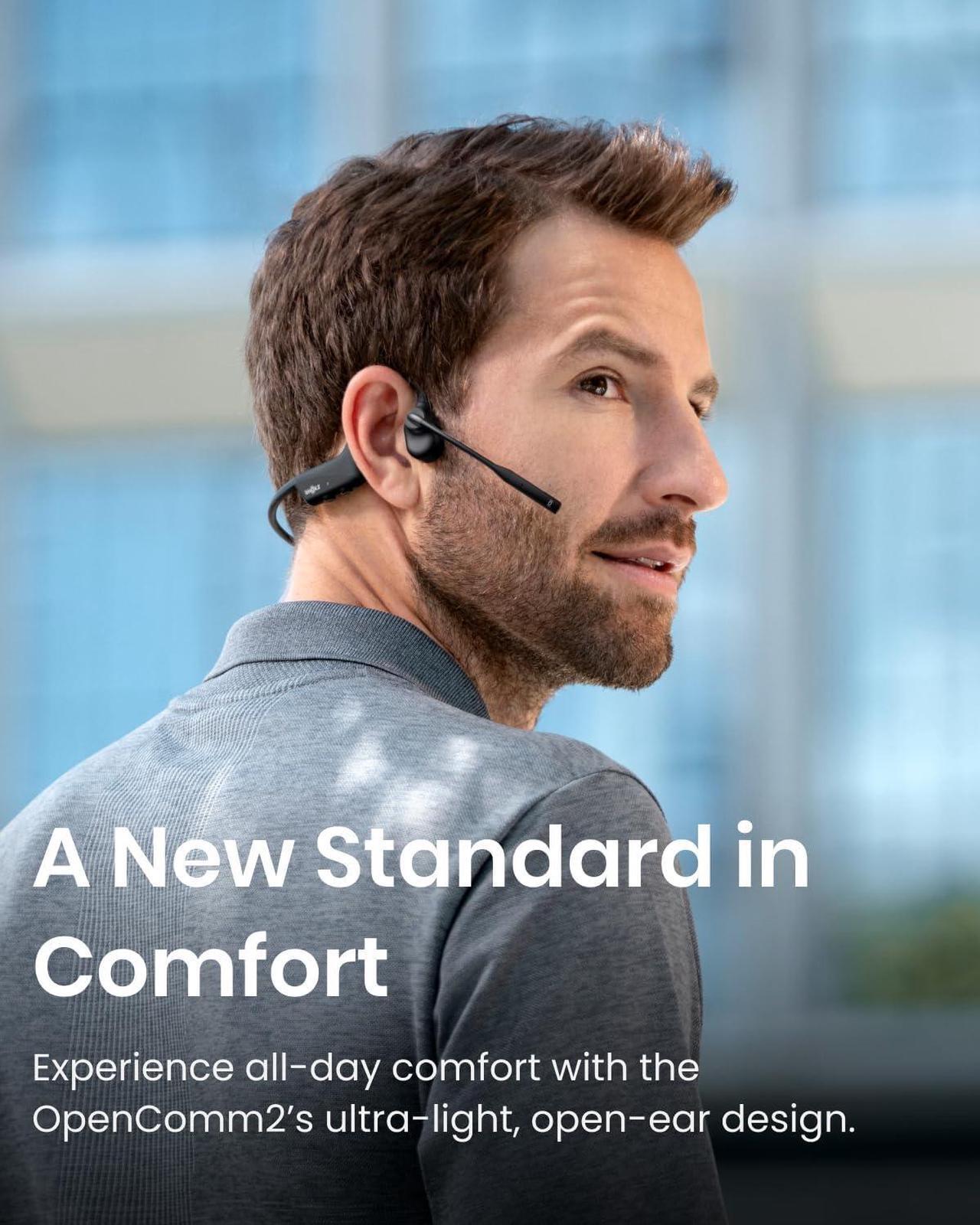 Alt view image 5 of 7 - OpenComm2 - Open-Ear Bone Conduction Headphones, Wireless Bluetooth Computer Headsets with Noise Canceling Mic and Mute Button for Work, Call, Meeting, 16 Hours Talk Time for Mobile & PC, Black
