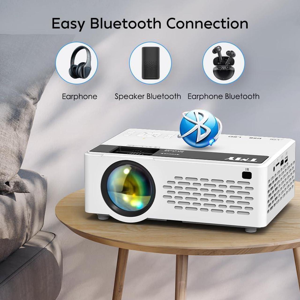 Alt view image 3 of 7 - Mini Projector, Upgraded Bluetooth Projector with Screen, 1080P Full HD Portable Projector, Movie Projector Compatible with TV Stick Smartphone/HDMI/USB, indoor & outdoor use