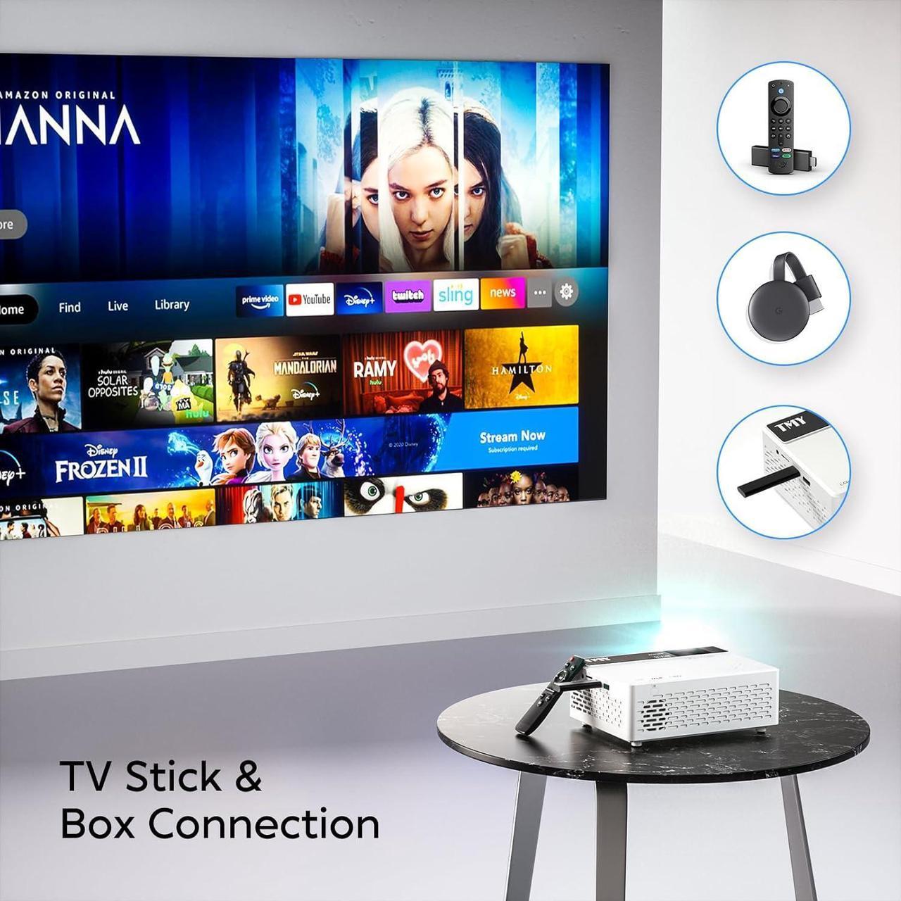 Alt view image 5 of 7 - Mini Projector, Upgraded Bluetooth Projector with Screen, 1080P Full HD Portable Projector, Movie Projector Compatible with TV Stick Smartphone/HDMI/USB, indoor & outdoor use