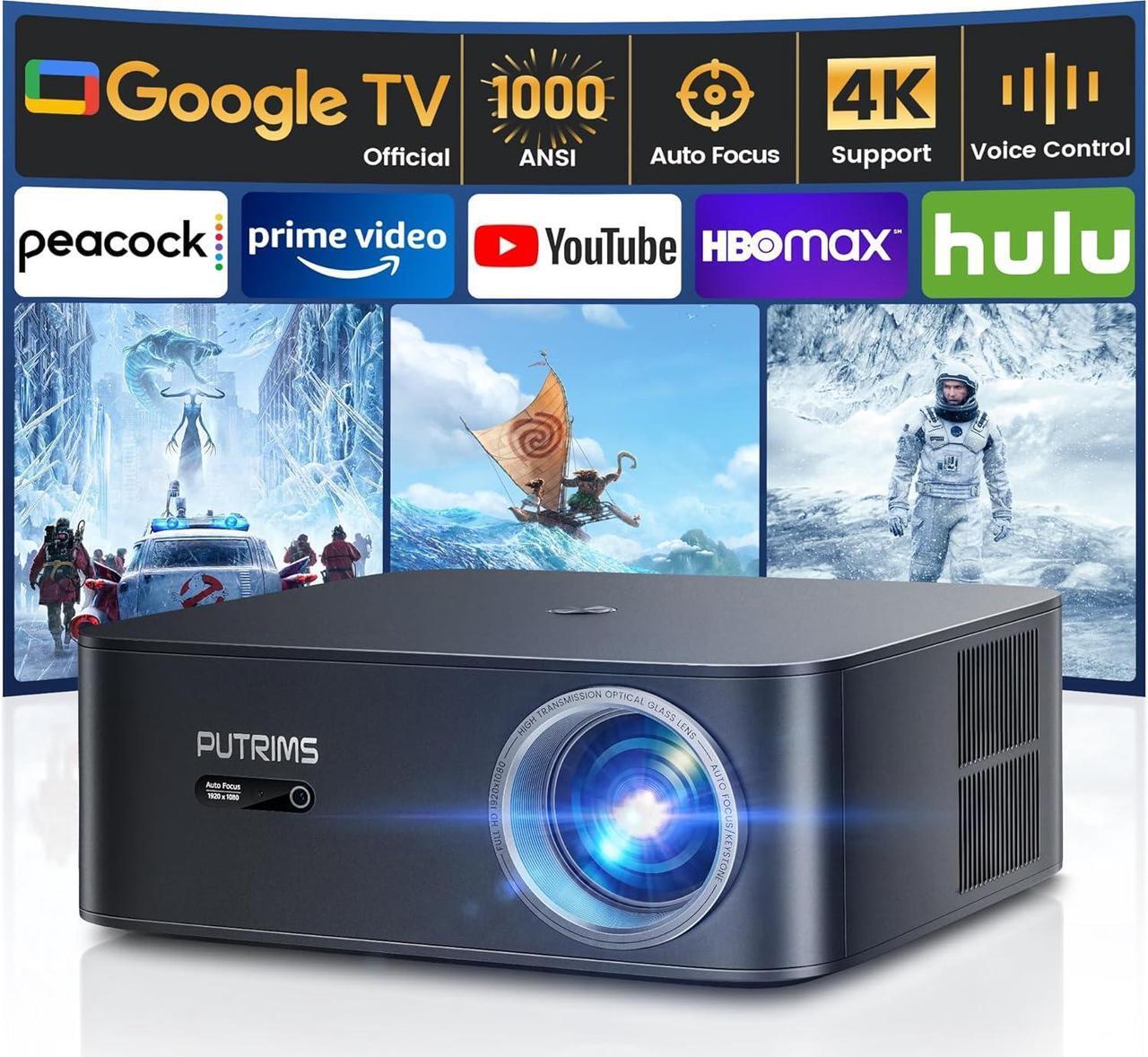 Main image of Smart Projector with WiFi 6 and Bluetooth, Netflix-Licensed 4K Support, Outdoor Movie Proyector, 1080P Home Ceiling Auto Focus Projector, Tech Gift for Holidays, PUTRIMS K12 Gray