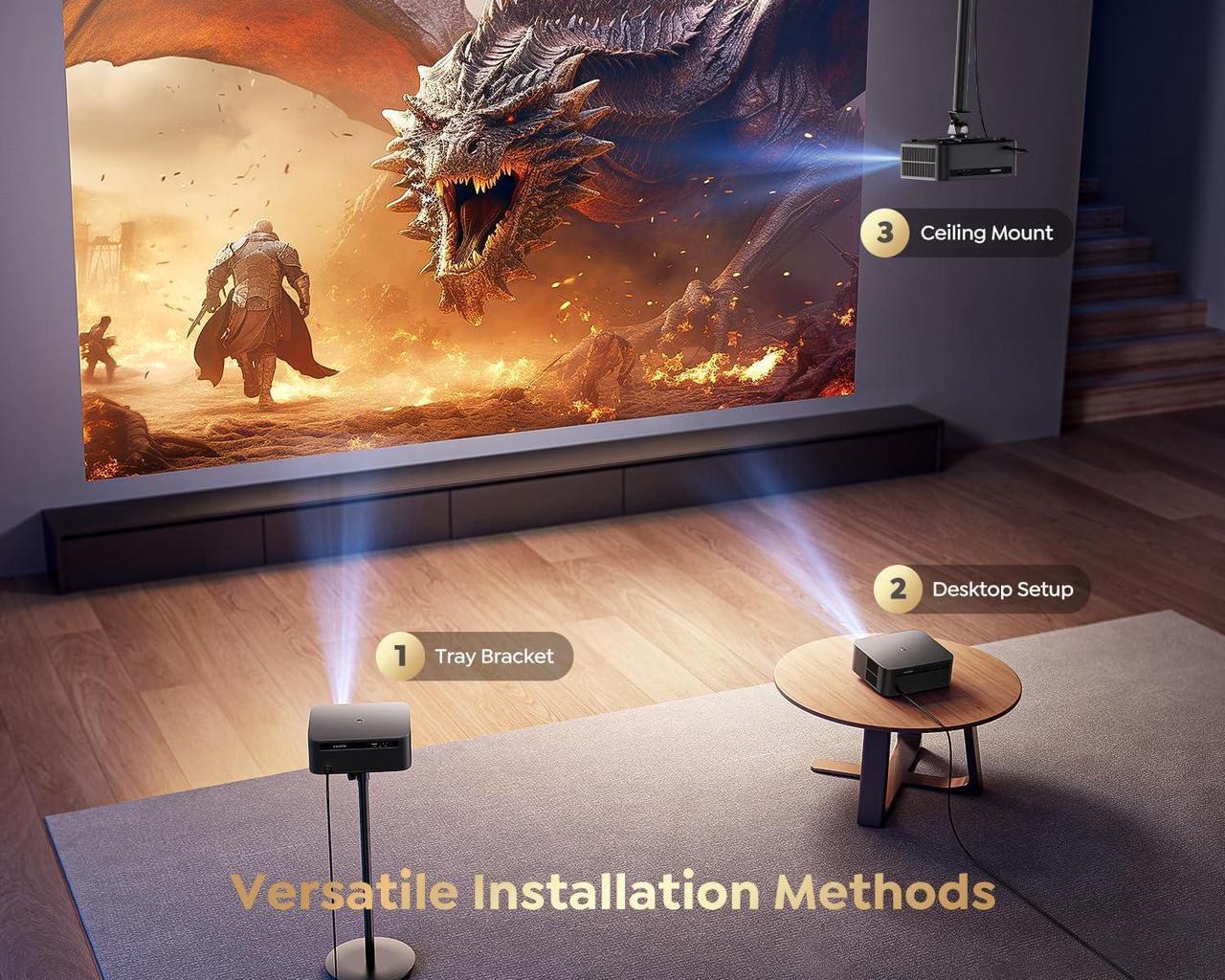 Alt view image 6 of 7 - Smart Projector with WiFi 6 and Bluetooth, Netflix-Licensed 4K Support, Outdoor Movie Proyector, 1080P Home Ceiling Auto Focus Projector, Tech Gift for Holidays, PUTRIMS K12 Gray