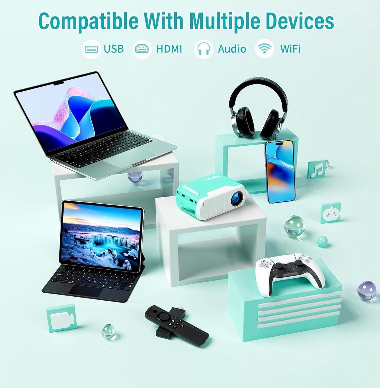 Alt view image 3 of 7 - Mini Projector ksbaby Home Theater Portable Projector WIFI Support 1080P , Phone Can Connect to Movie Projector Wirelessly, Compatible with Smartphone/ Tablet/ Laptop/ TV Stick/ USB Drive