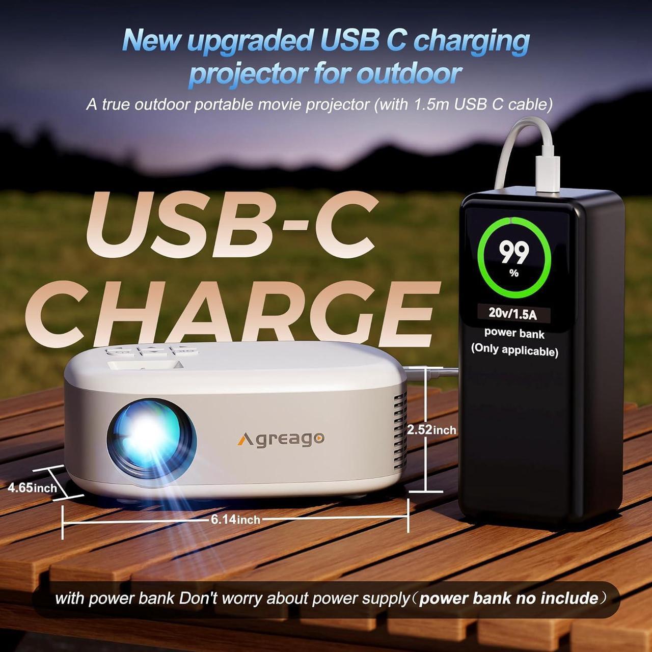 Alt view image 5 of 7 - Projector with WiFi and Bluetooth, Agreago Mini Outdoor Portable Projector with USB-C Cable, Focus & ±15% Keystone, Native 1080P Projector 2 Speakers Compatible with TV Stick/Laptop/HDMI
