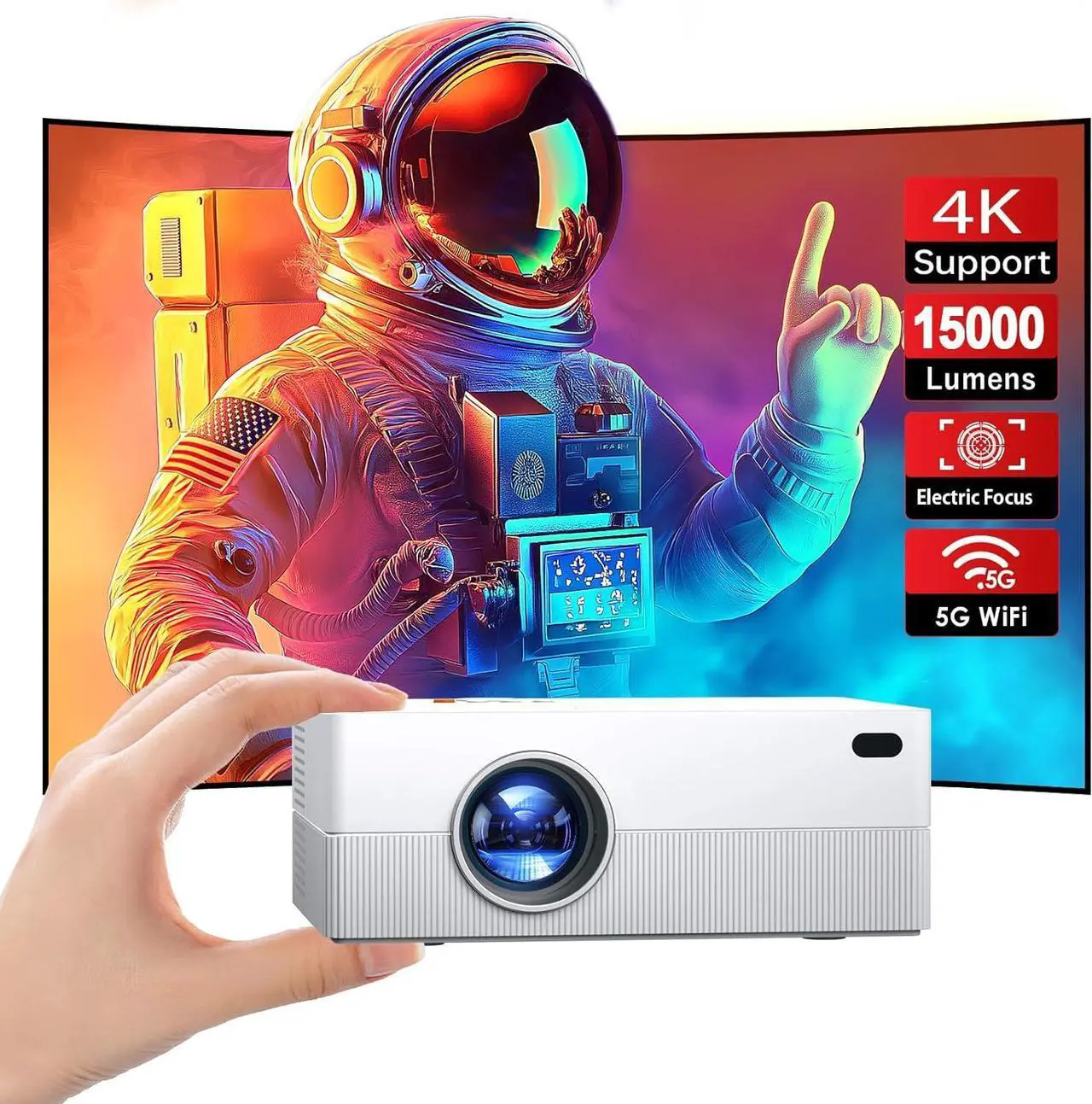 Main image of 4K Mini Projector with WiFi and Bluetooth, JOWLURK 15000L Portable Projector, Outdoor Movie Projector for Home, Compatible with Android/iOS/Windows/TV Stick/HDMI/USB