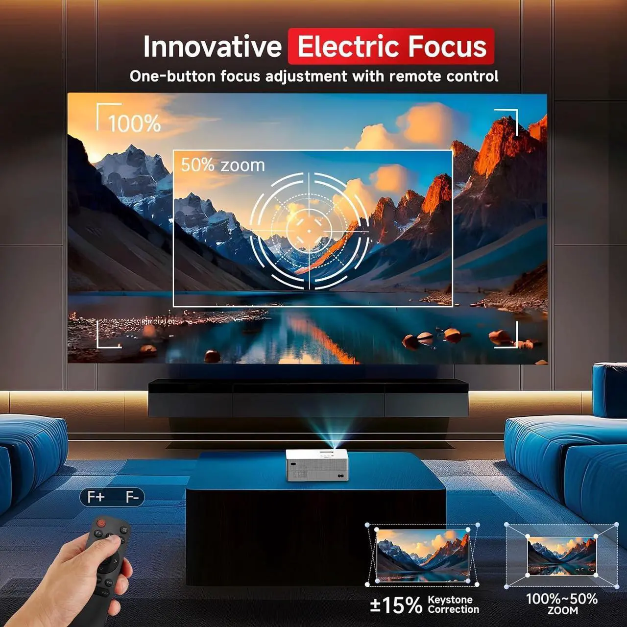 Alt view image 2 of 7 - 4K Mini Projector with WiFi and Bluetooth, JOWLURK 15000L Portable Projector, Outdoor Movie Projector for Home, Compatible with Android/iOS/Windows/TV Stick/HDMI/USB