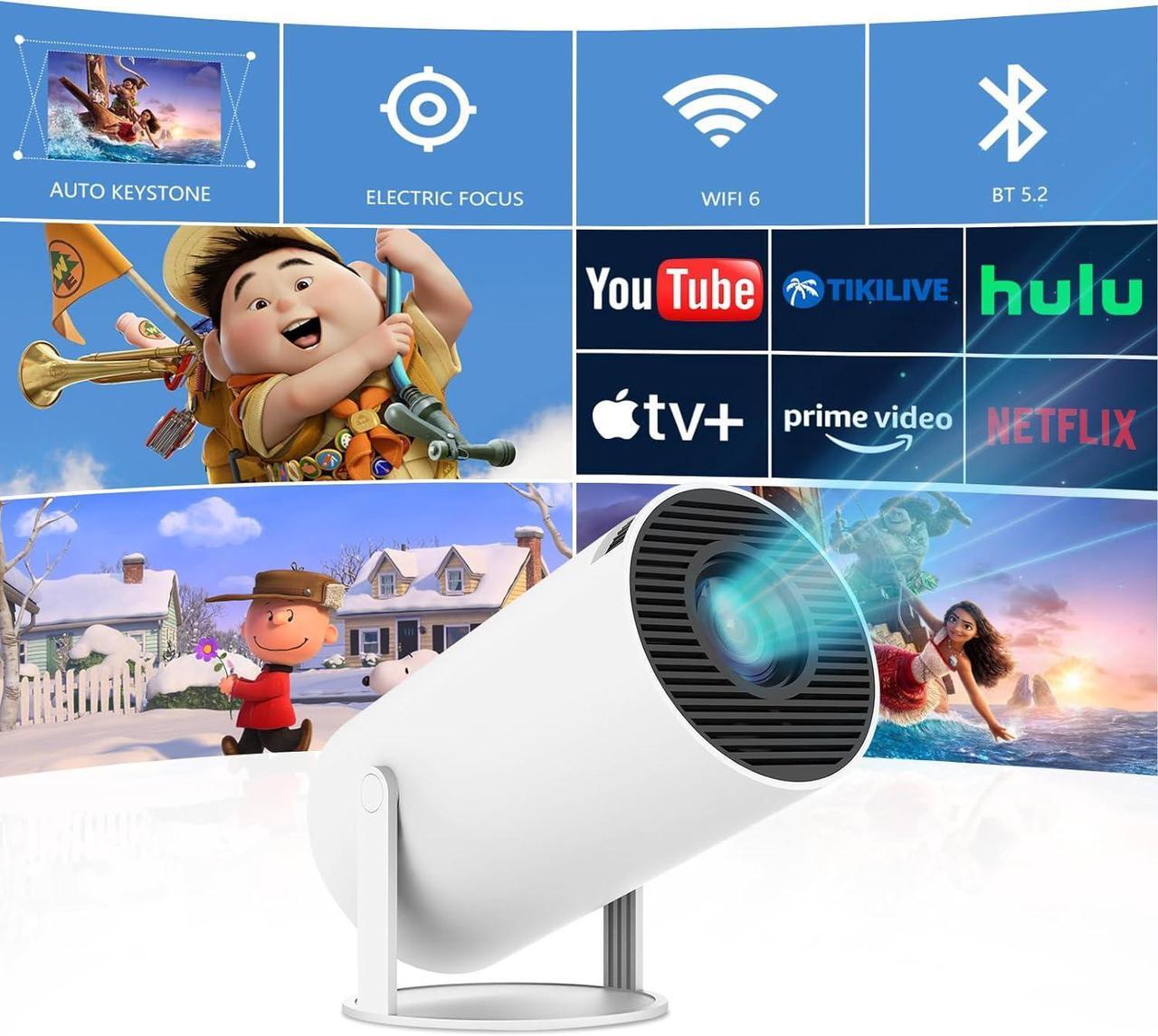 Alt view image 2 of 7 - Mini Projector Auto Keystone Portable Smart Projector with WiFi 6 BT 5.0, 180° Rotating Stand